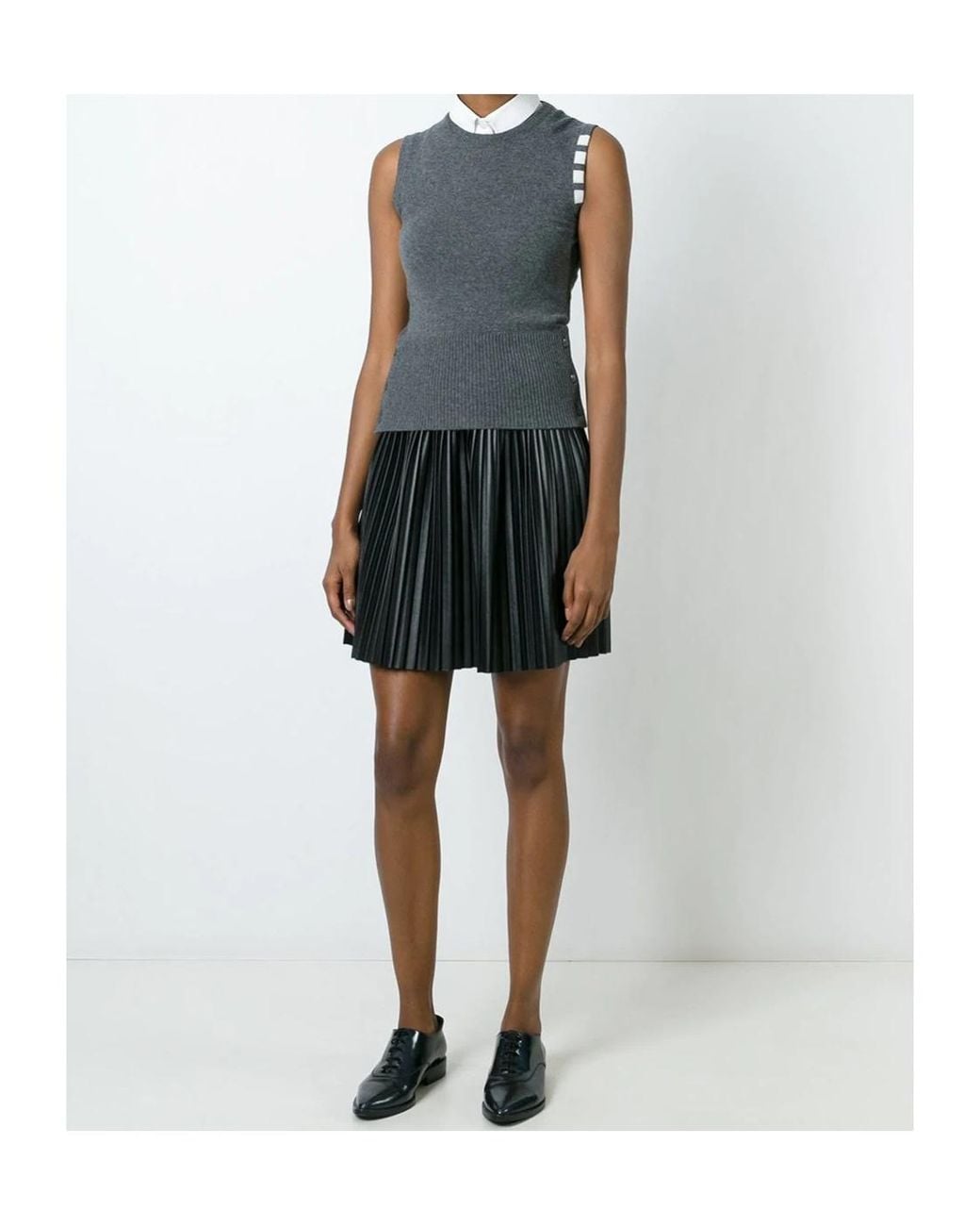 Thom Browne Gray Sleeveless Crew Neck Shell Top With 4-Bar Stripe