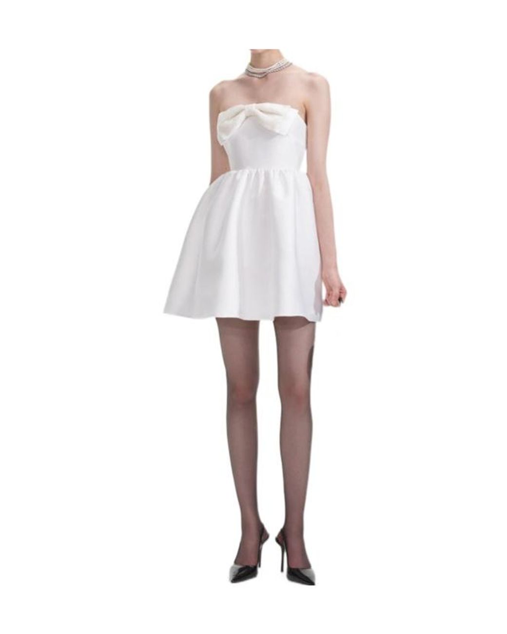 Self-Portrait White Taffeta Bandeau Mini Dress