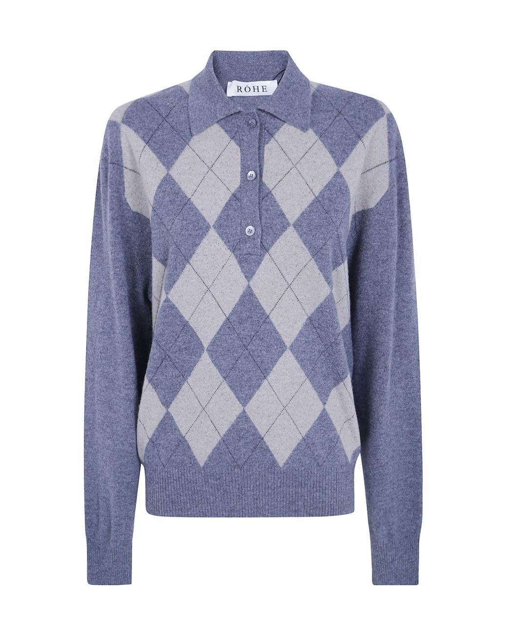 Rohe Blue Ballantyne Argyle Ribbed Polo Top
