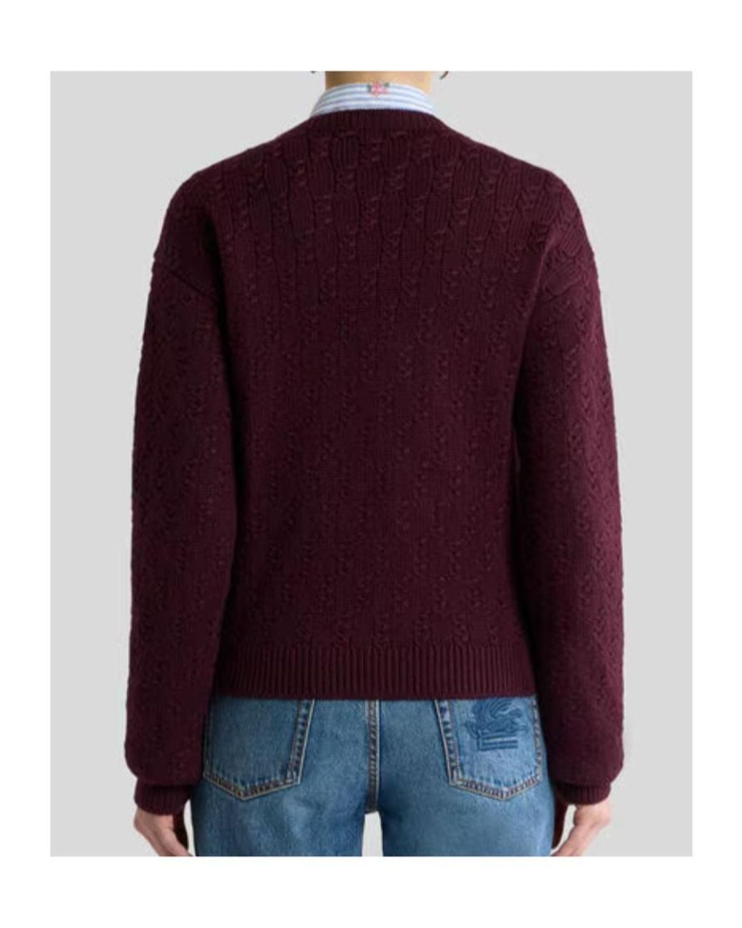 Etro Purple Cropped Cable-Knit Cashmere-Blend Sweater With Peacock Embroidery