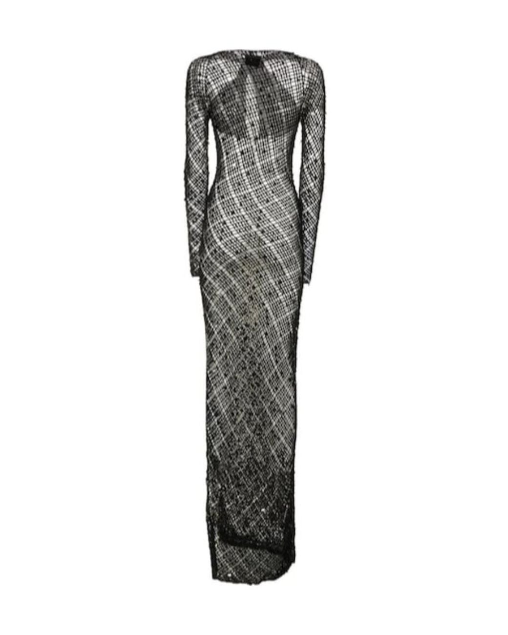 Coperni Gray Sequin Crochet Cut-Out Maxi Dress