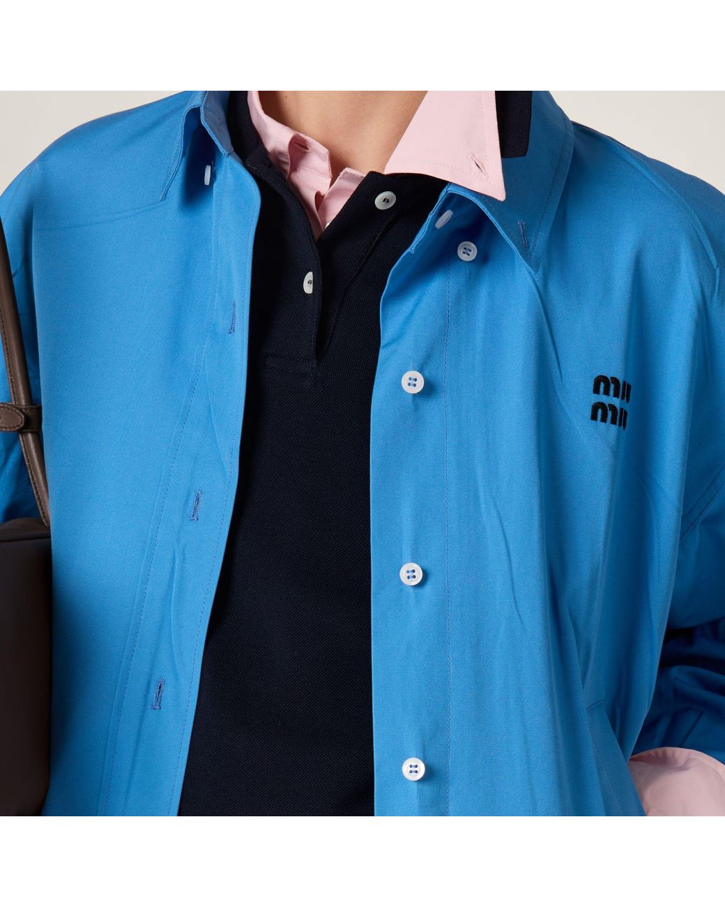 Miu Miu Blue Logo-Embroidered Shirt Jacket