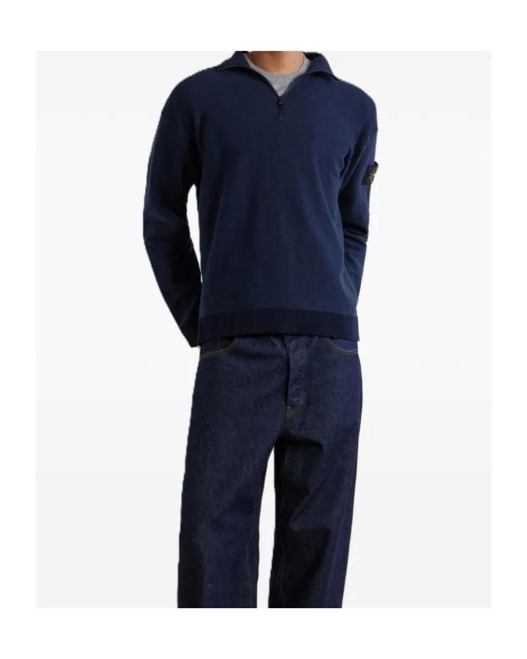 Stone Island Blue Logo-Appliquéd Zip-Up Sweater for men