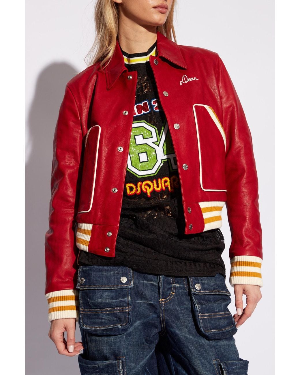 DSquared² Red Varsity Button-Up Bomber Jacket