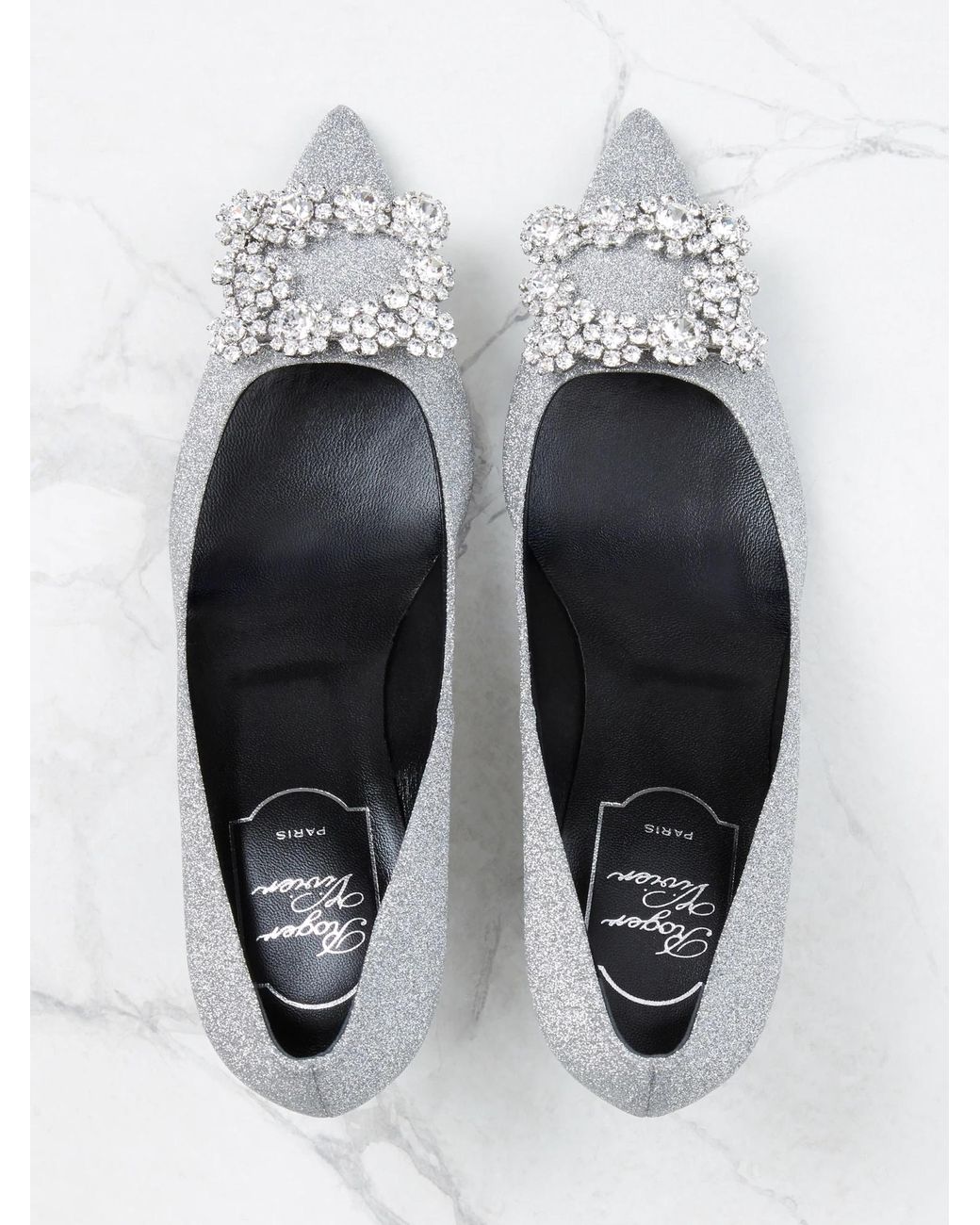 Roger Vivier White Flower Buckle Pointed Toe Pumps