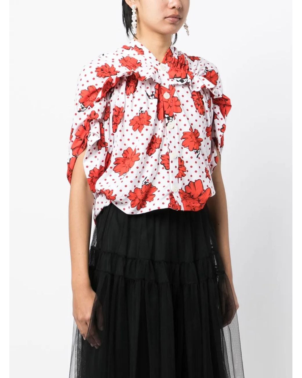 Comme des Garçons Red X Shun Sudo Printed Ruffle-Detail Shirt