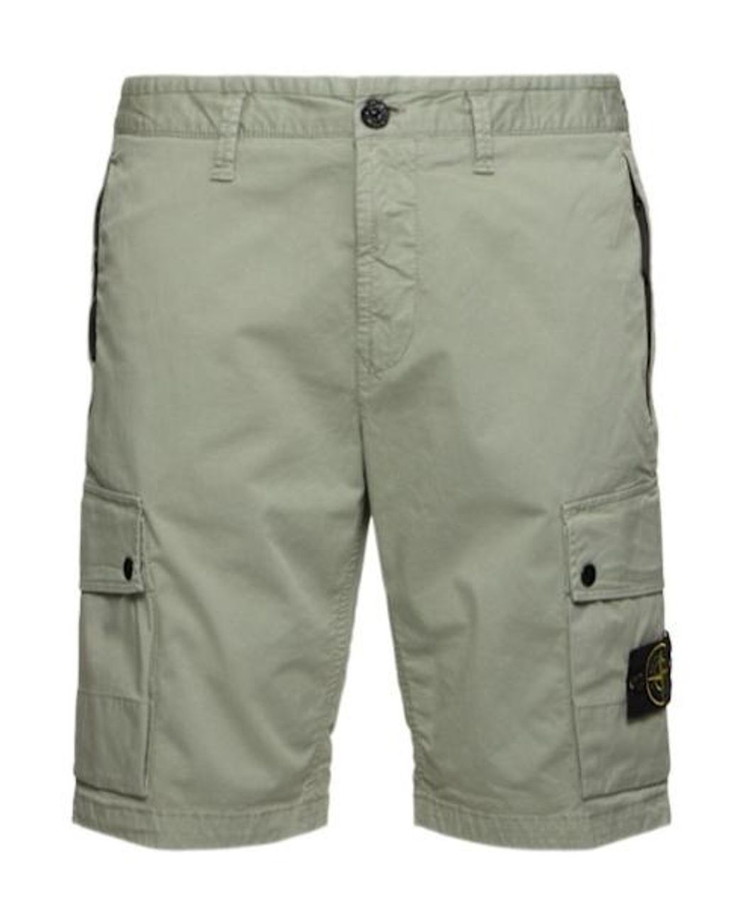 Stone Island Green Stretch Cotton Logo Patch Shorts for men