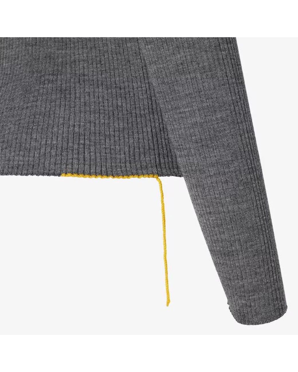 Fendi Gray Melange Wool Ribbed Sweater