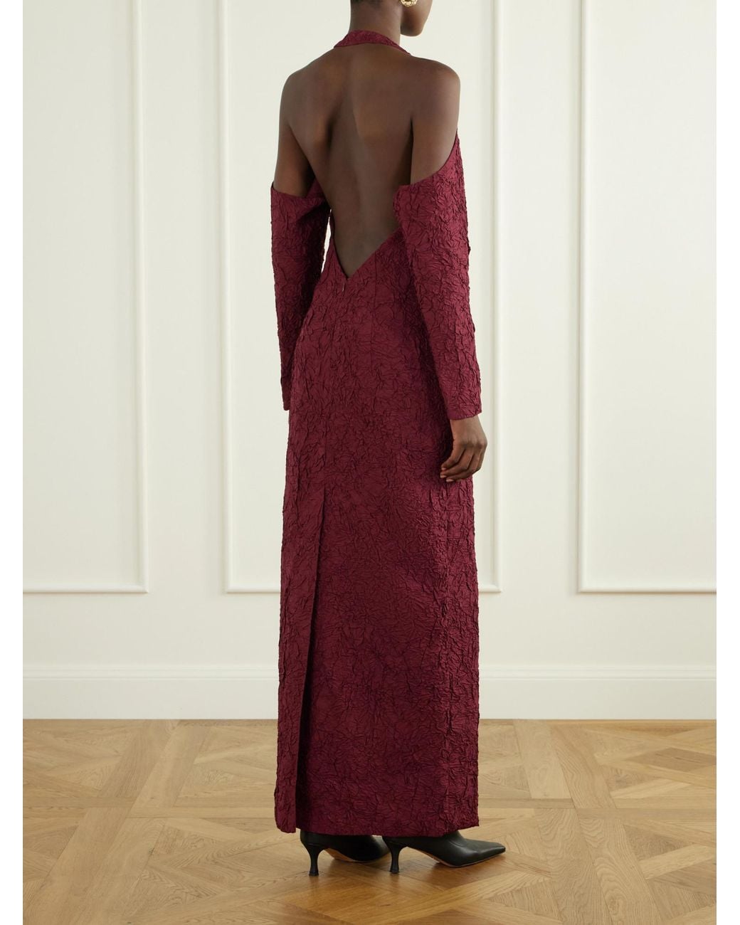 Proenza Schouler Red Lina Open-Back Crinkled-Silk Maxi Dress