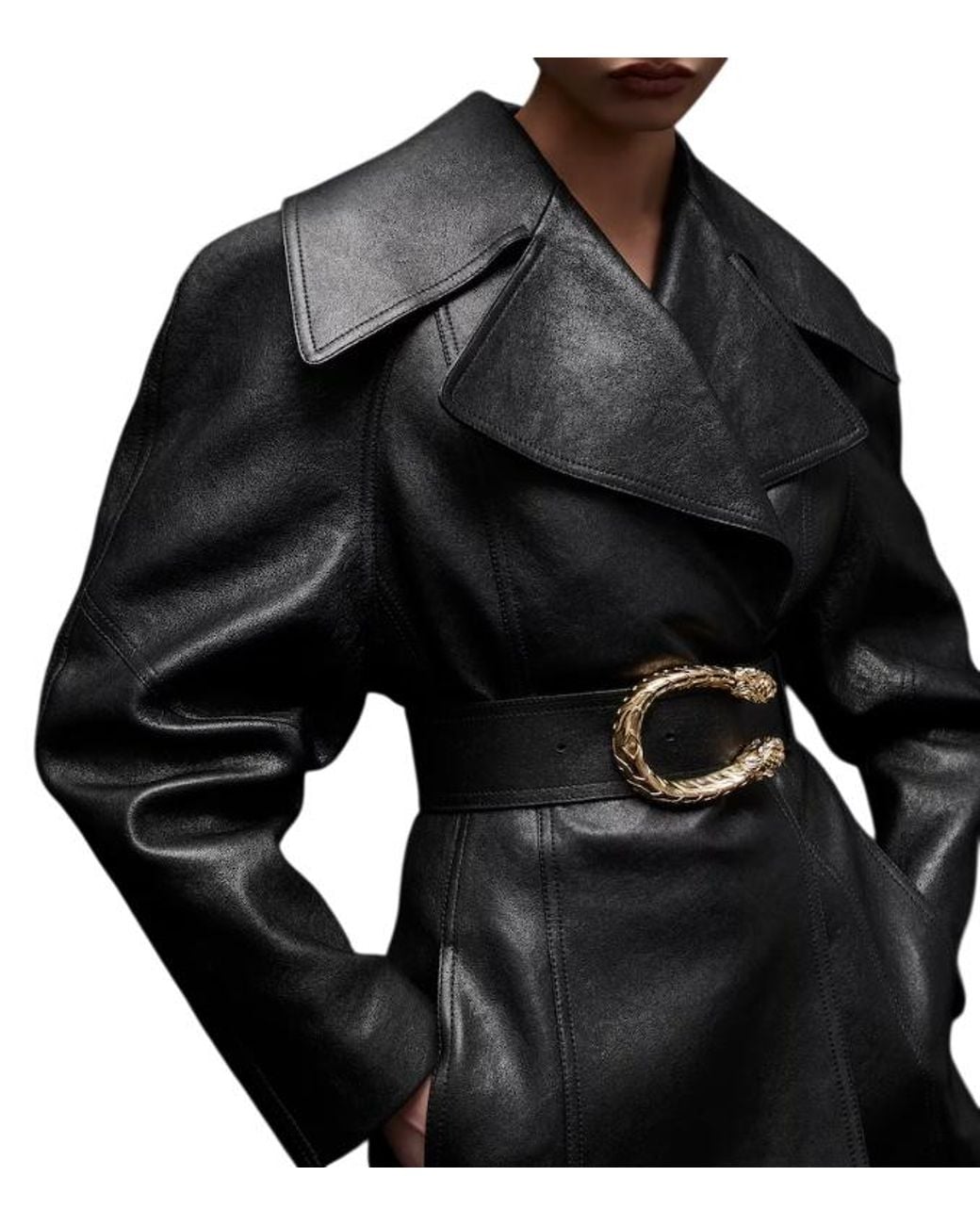 Gucci Black Collared Belted Trench Coat