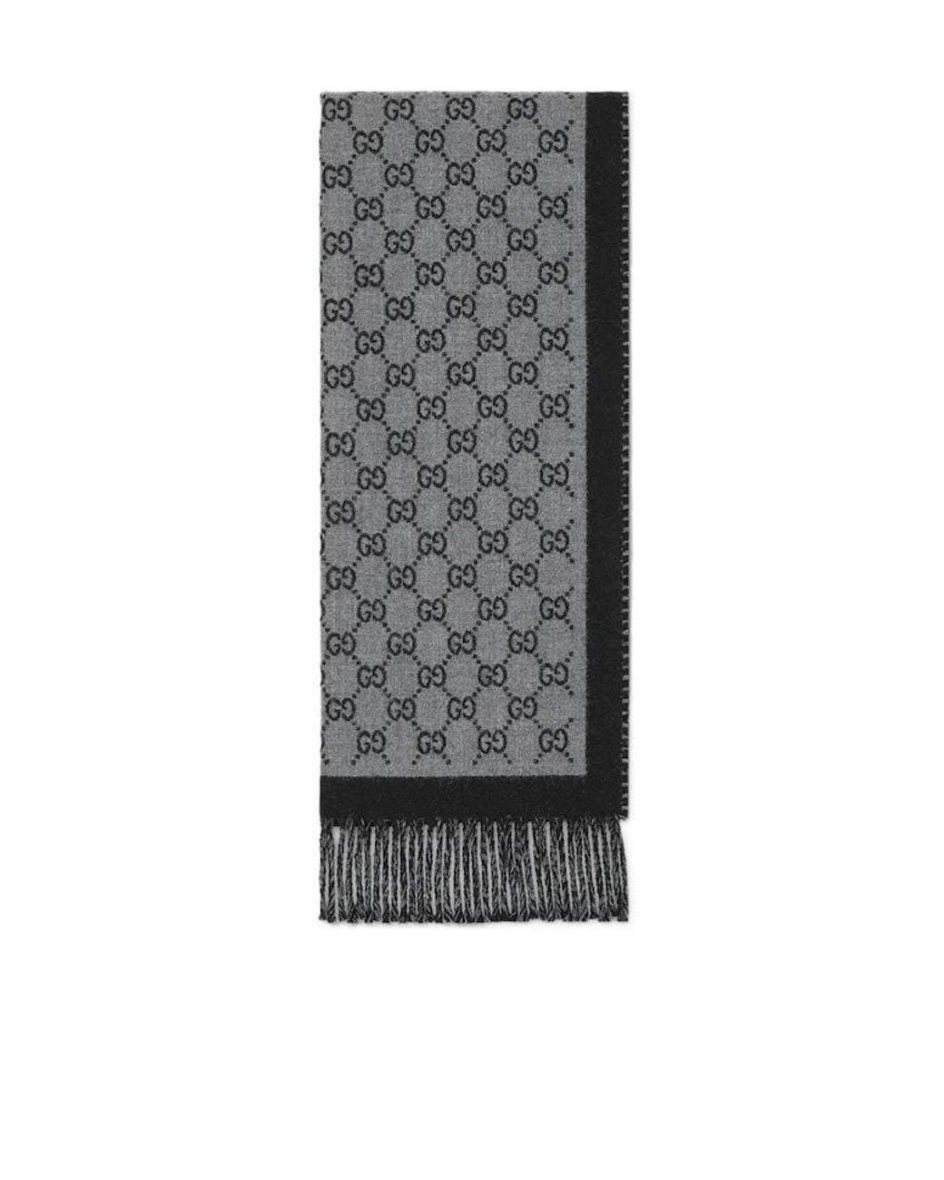 Gucci Gray Fringe Detailed Knitted Scarf for men