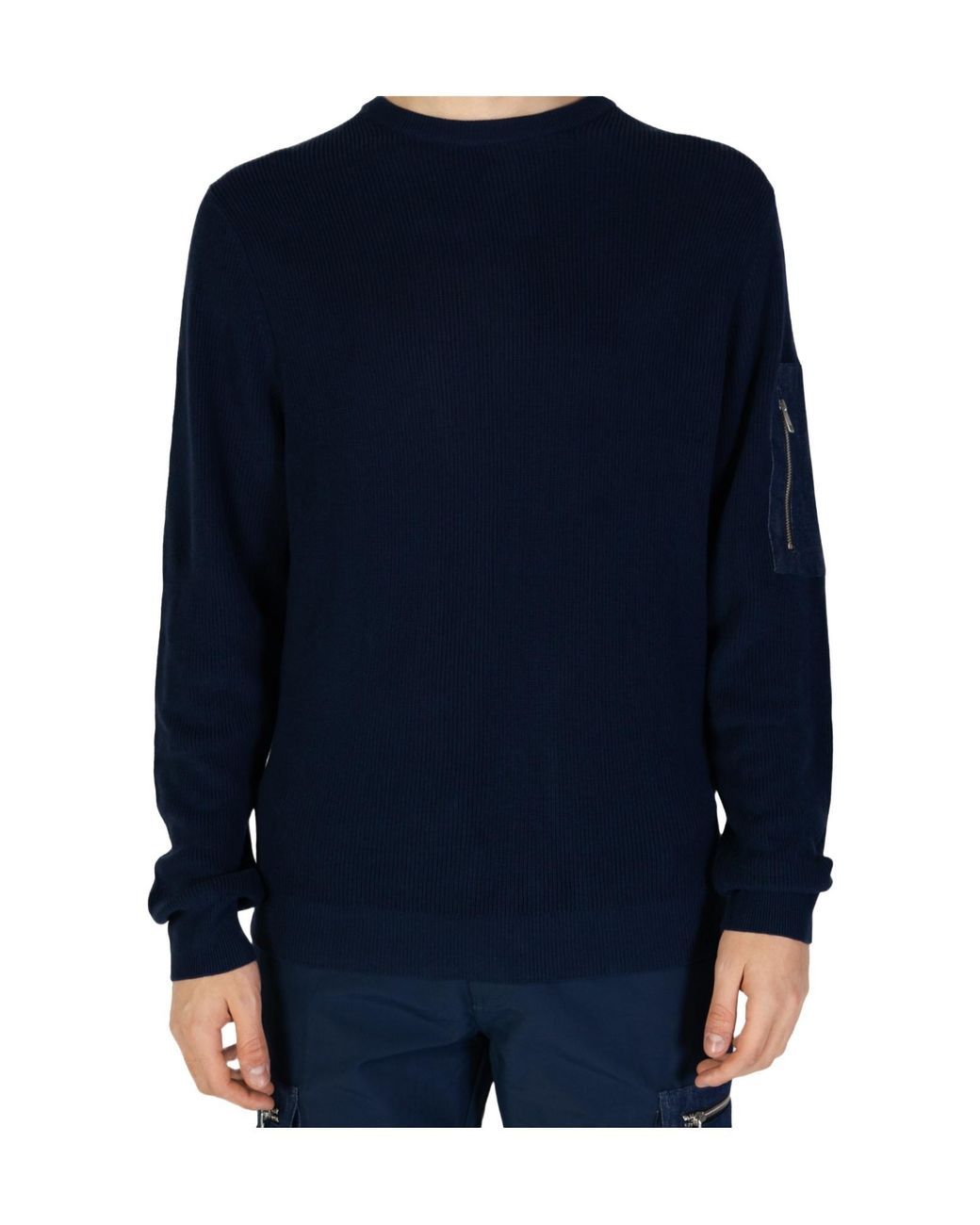 Antony Morato Blue Ribbed Zip-Pocket Jumper for men