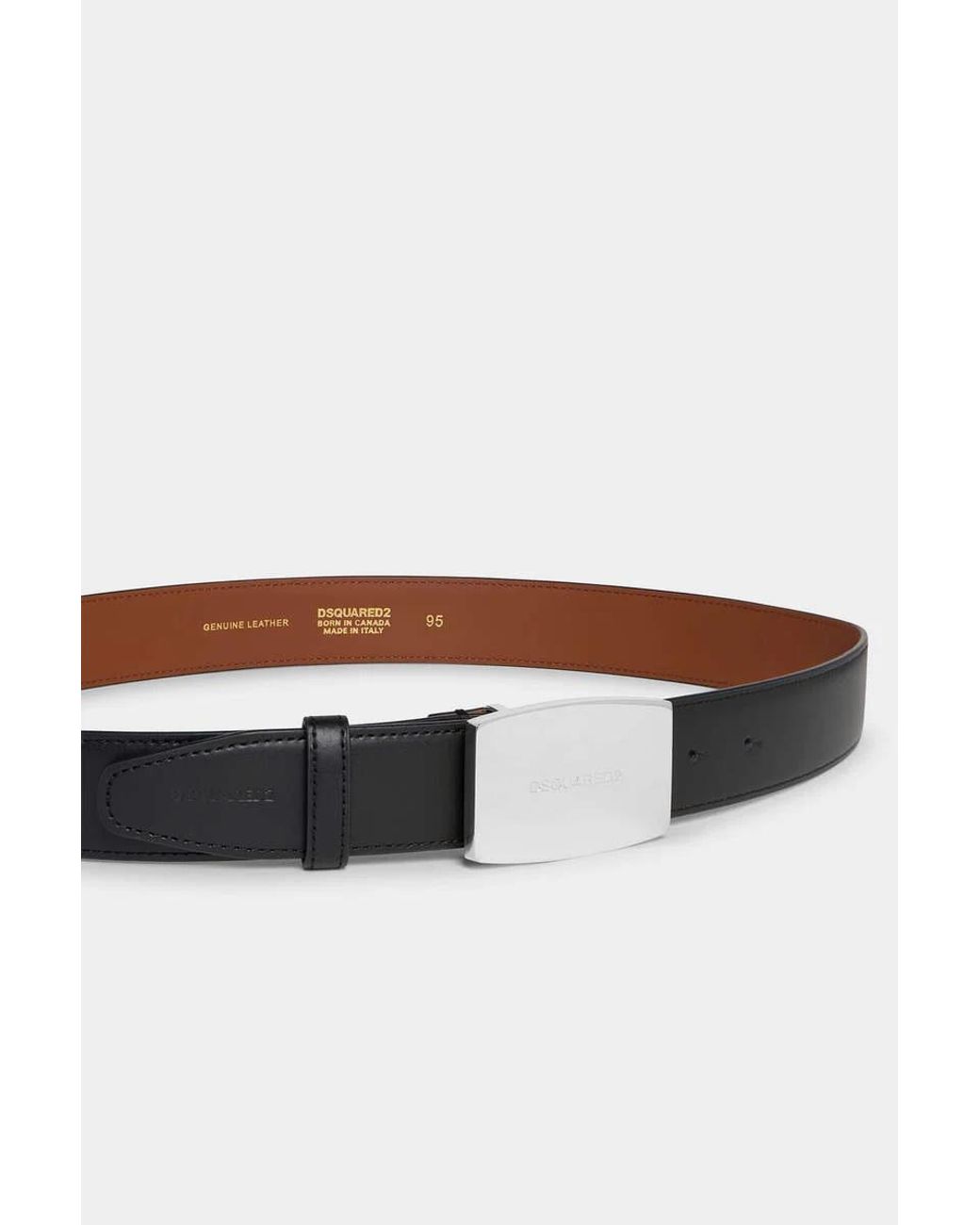 DSquared² Black Logo Plaque Leather Belt for men
