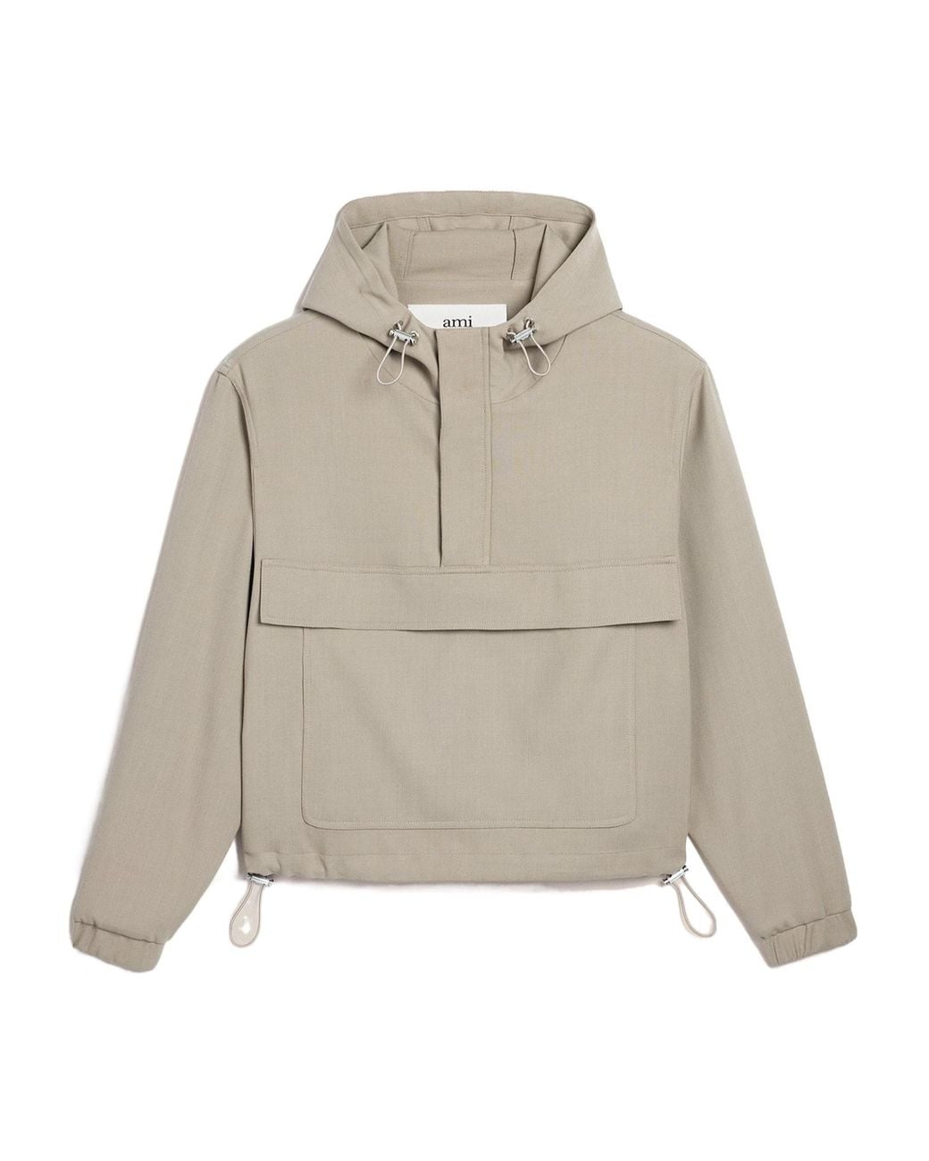 AMI Natural Ami Drawstring Hooded Windbreaker Jacket for men