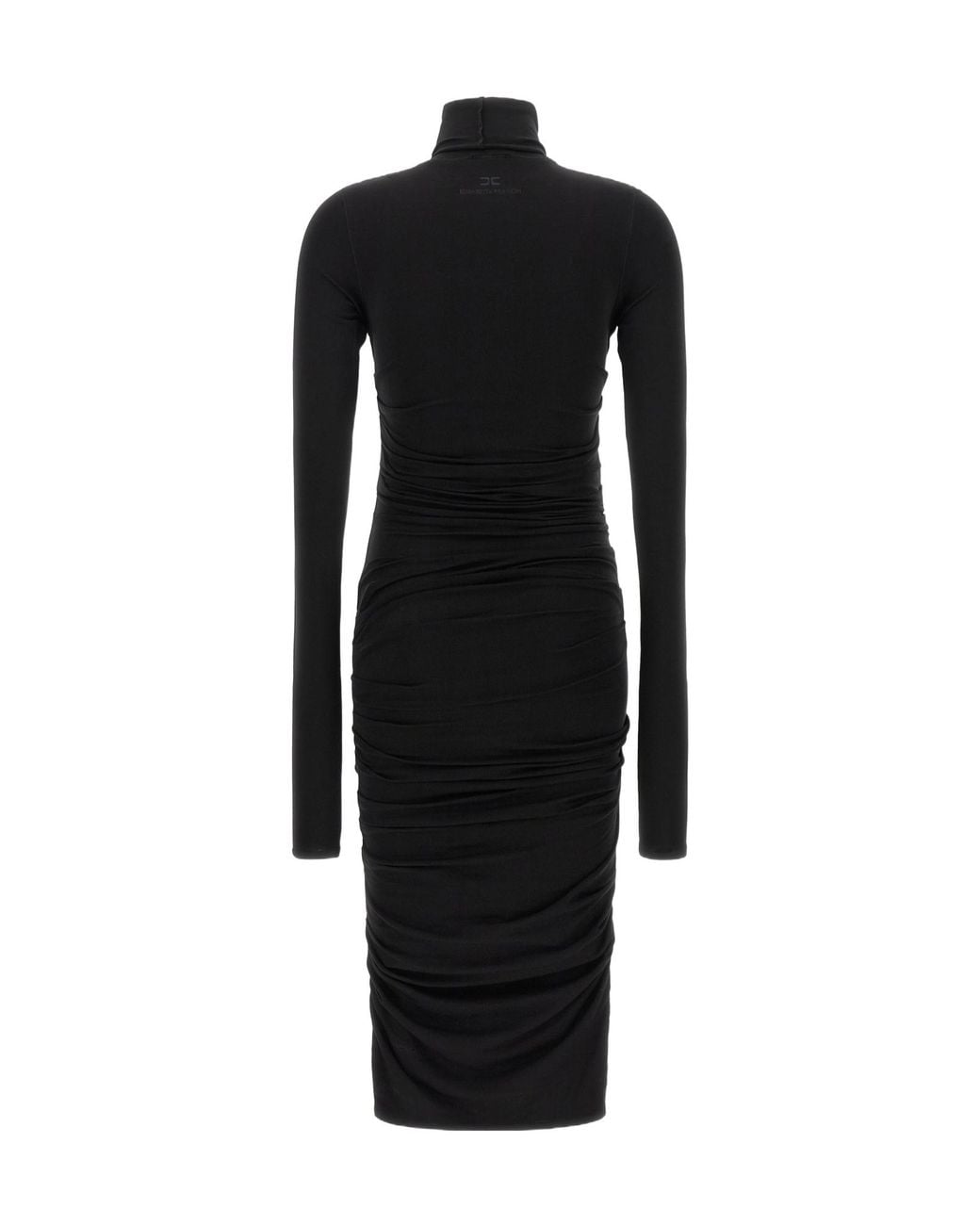 Elisabetta Franchi Black Draped High-Neck Midi Dress