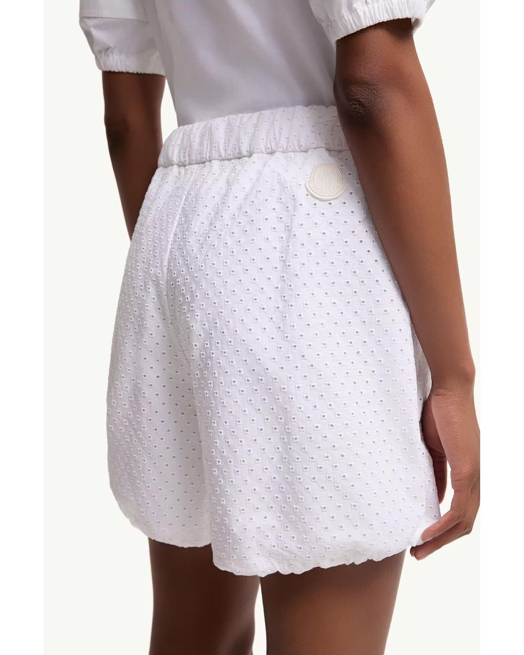 Moncler White Logo-Patch Elasticated Waistband Shorts