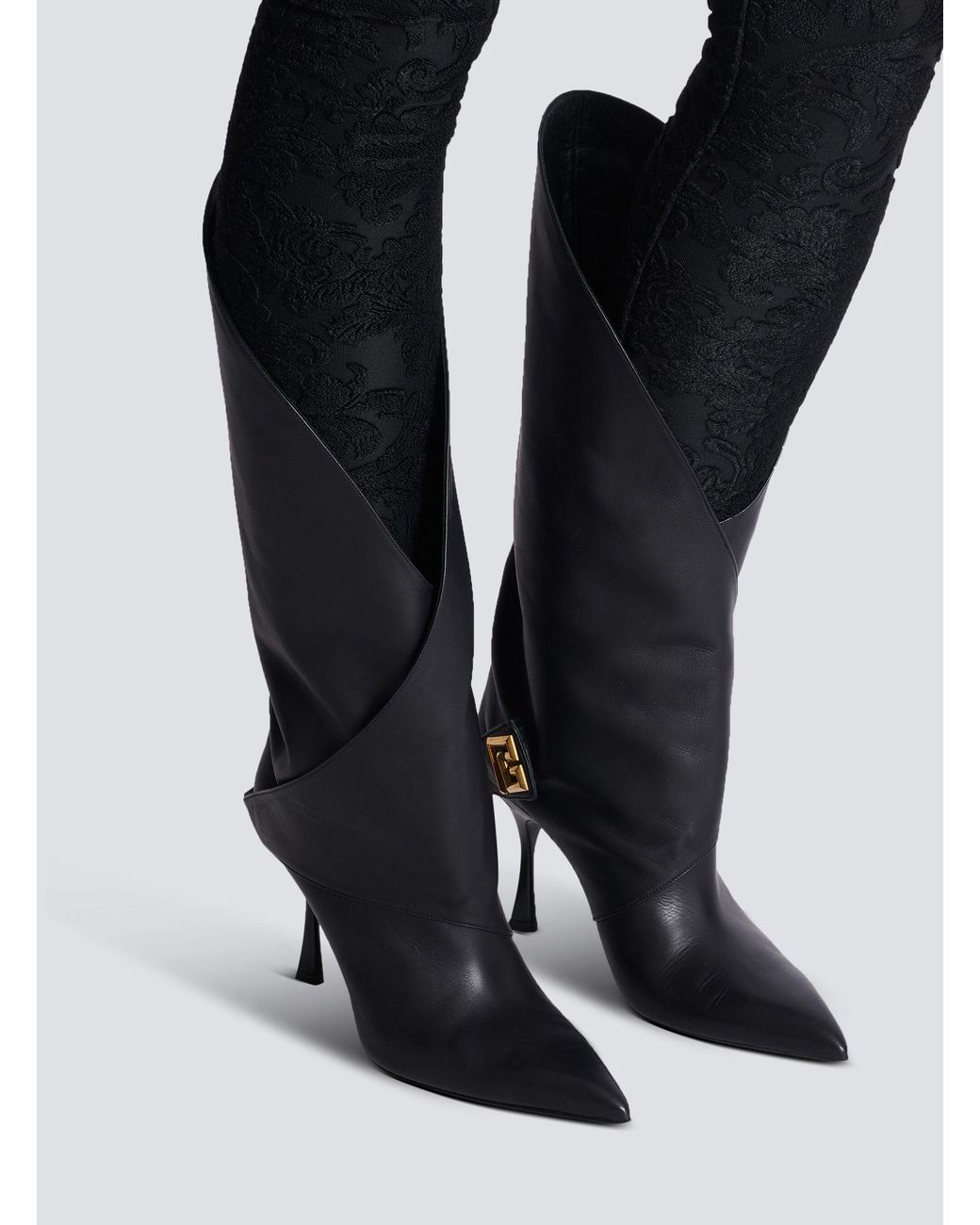 Balmain White Twist Heeled Leather Boots