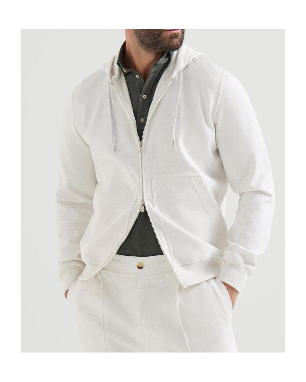 Brunello Cucinelli White Techno Cotton French Terry Double Cloth Hooded Sweatshirt With Zipper for men