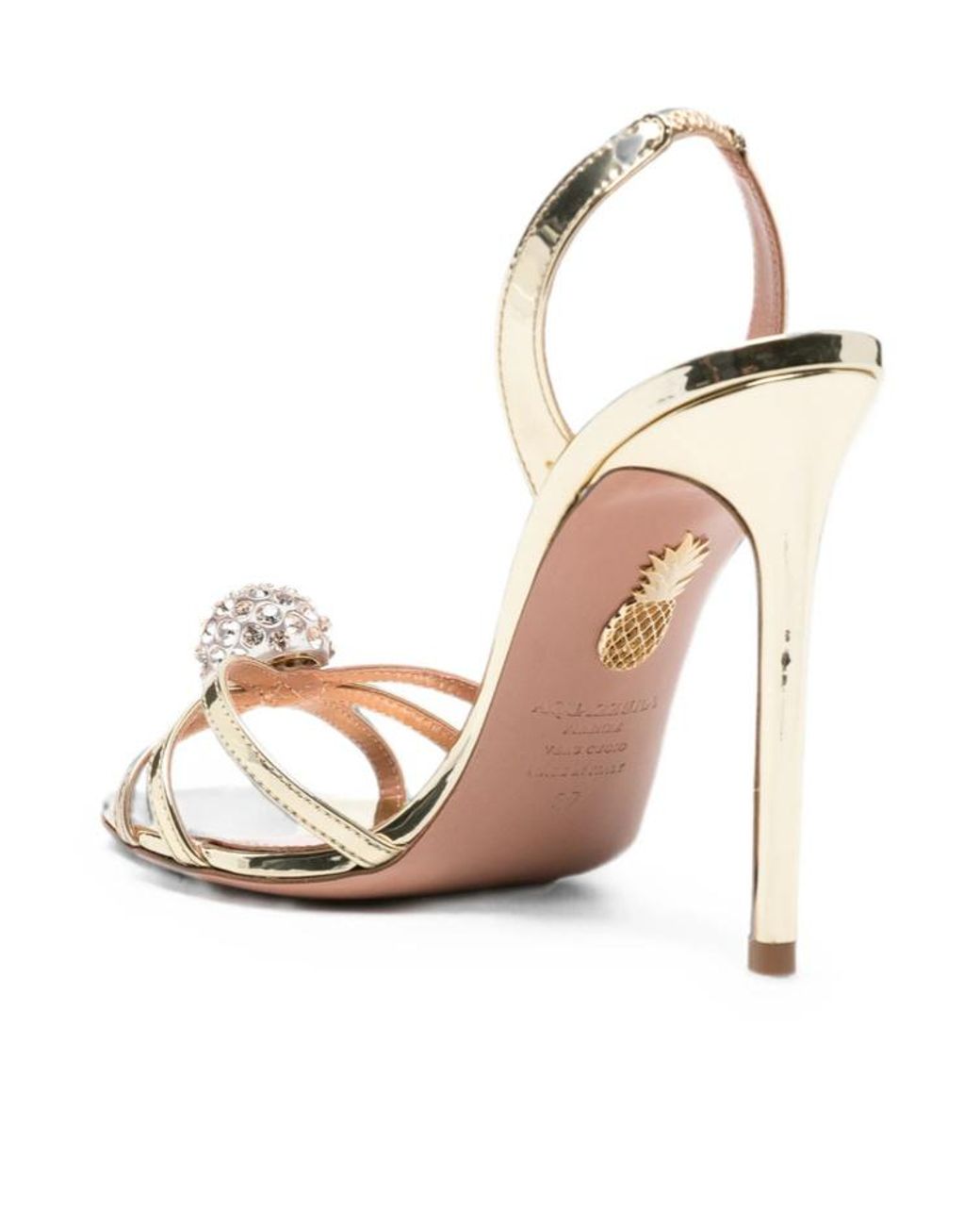 Aquazzura Metallic Crystal-Embellished Leather Heeled Sandals