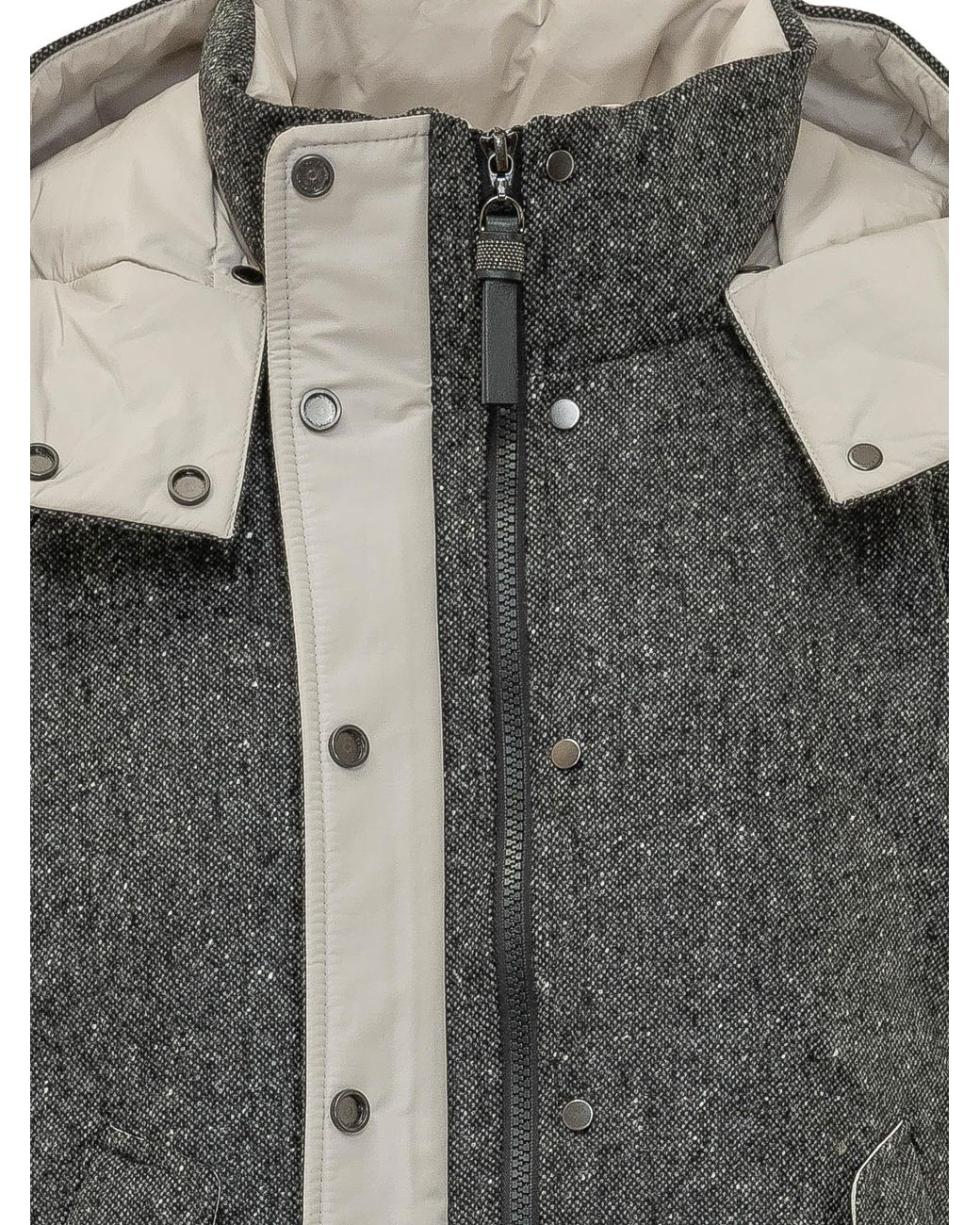 Brunello Cucinelli Gray Donegal Tweed Hooded Jacket