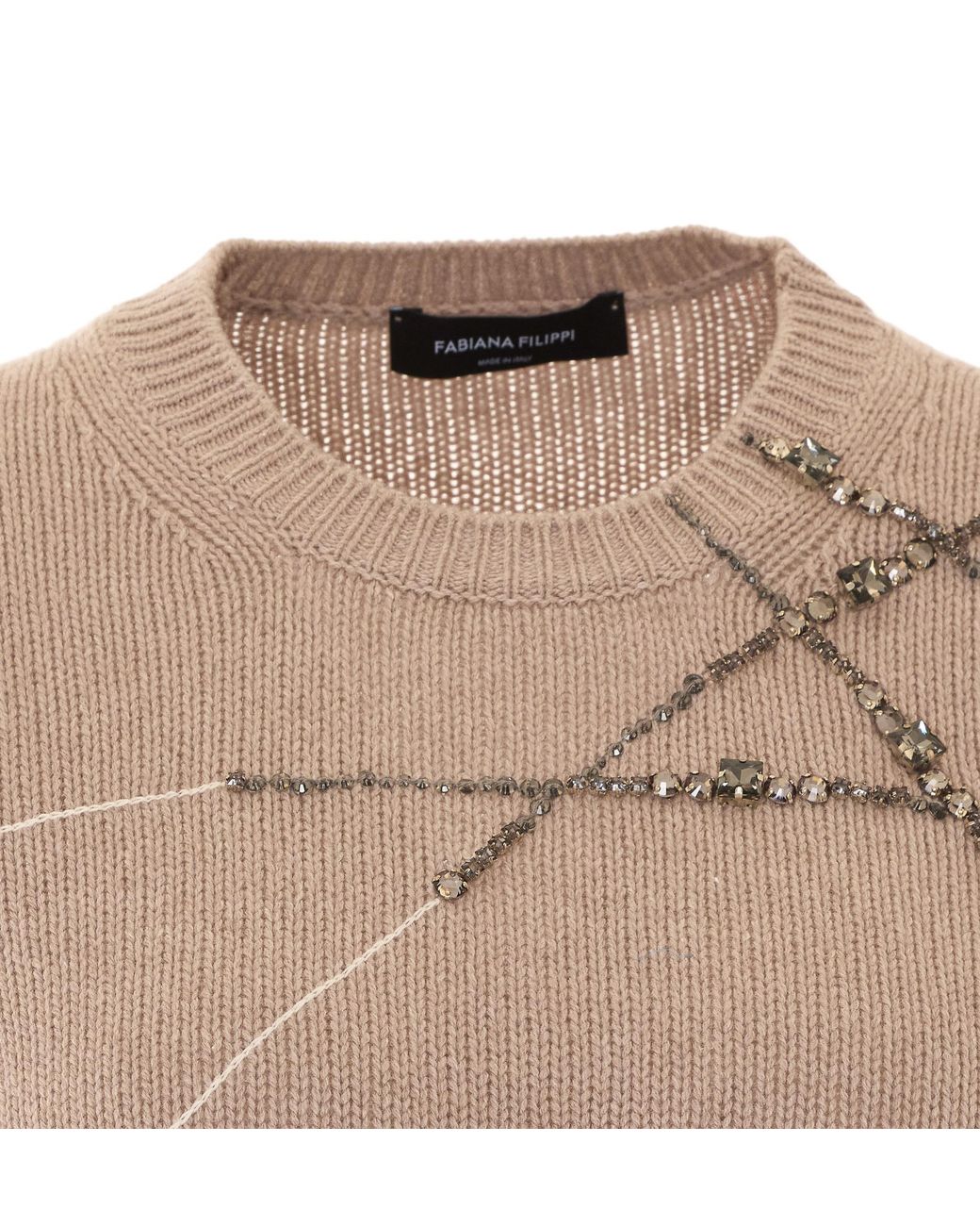 Fabiana Filippi Natural Embellished Short-Sleeve Knitted Top