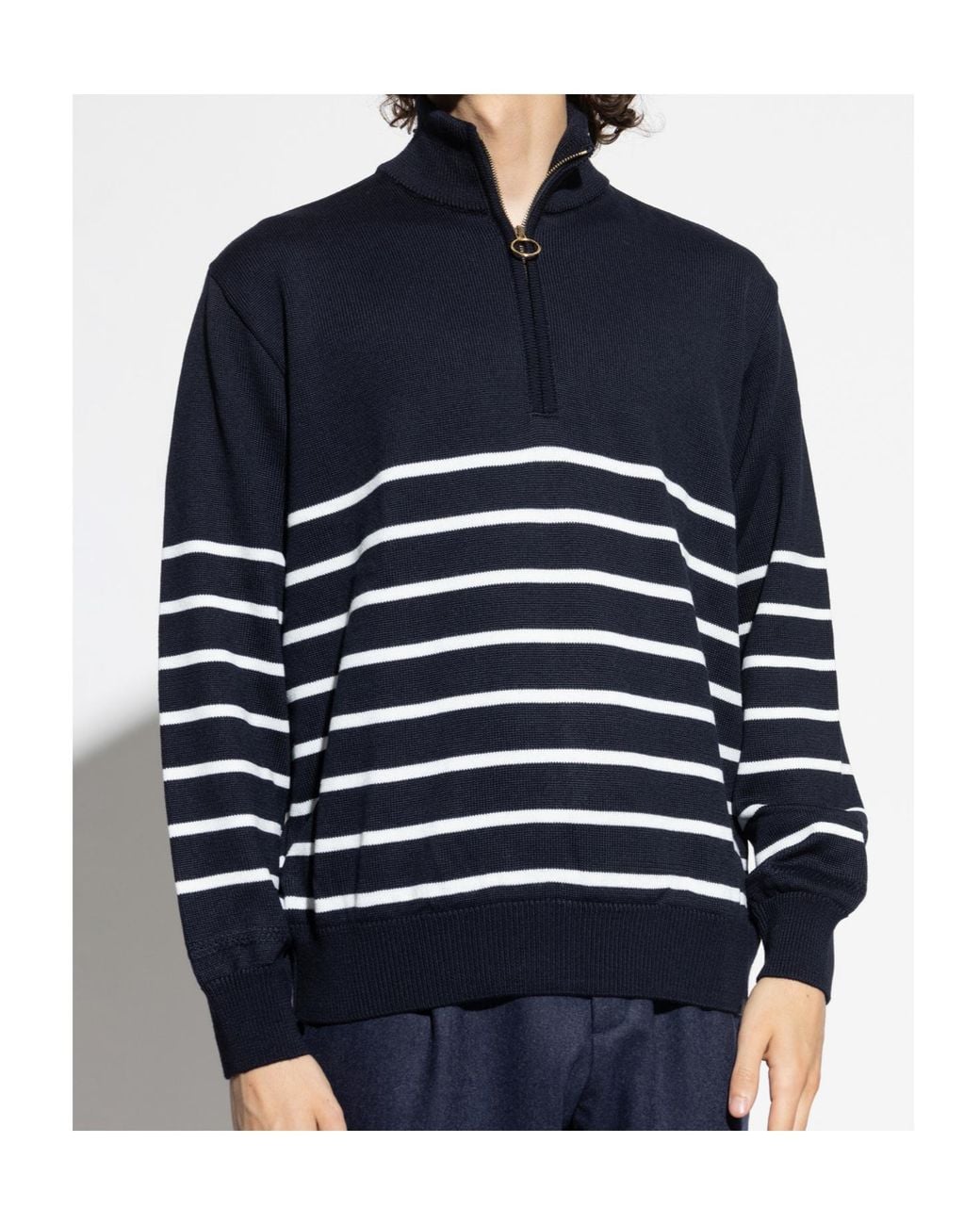 Paul & Shark Blue Half-Zip Striped Wool Sweater for men