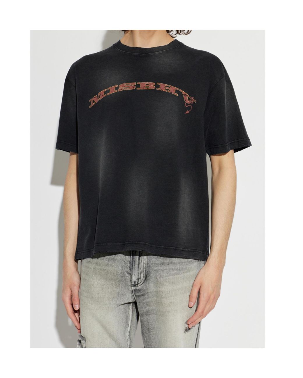 M I S B H V Black Distressed Logo Printed T-Shirt for men