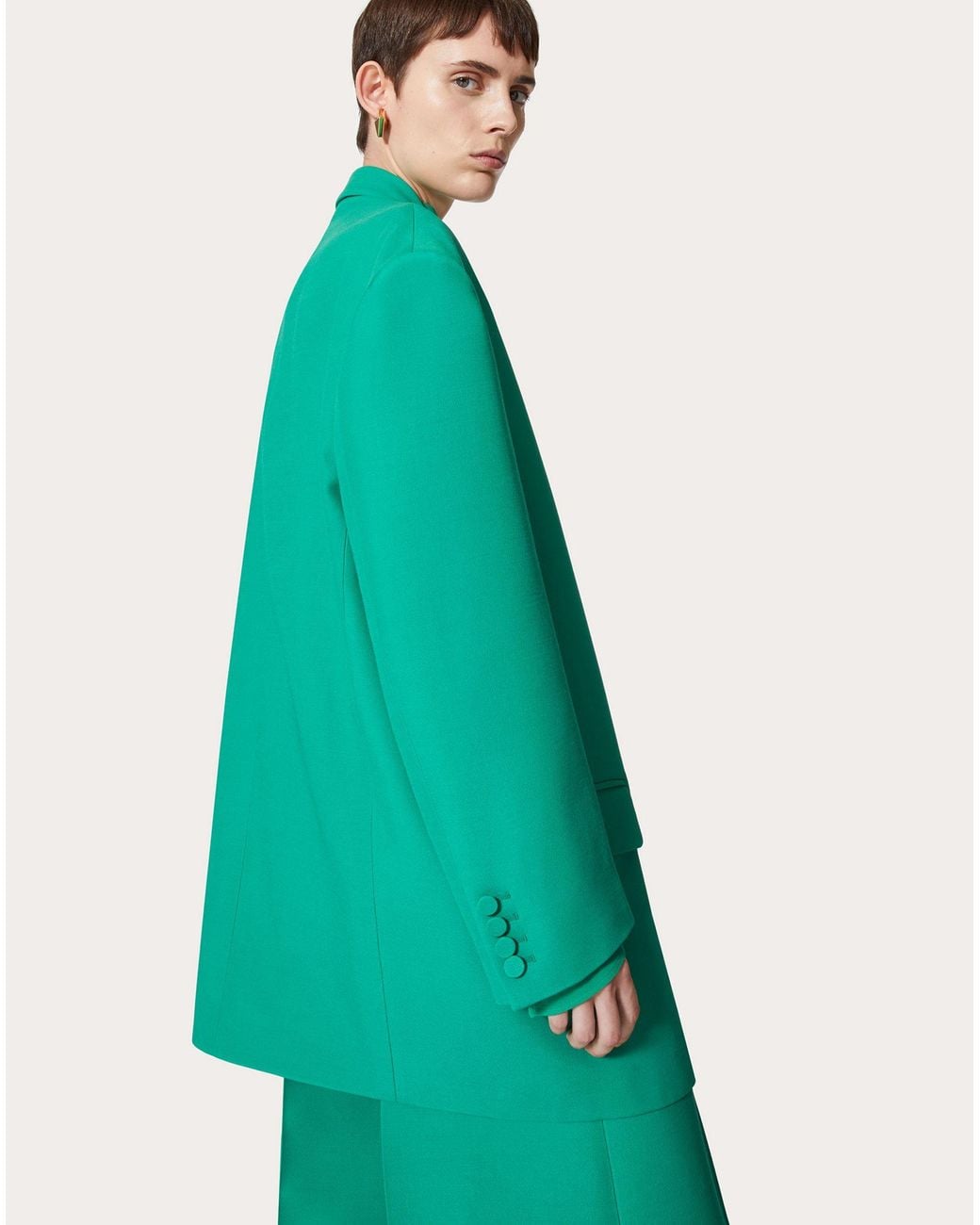 Valentino Green Crepe Couture Long-Sleeved Blazer