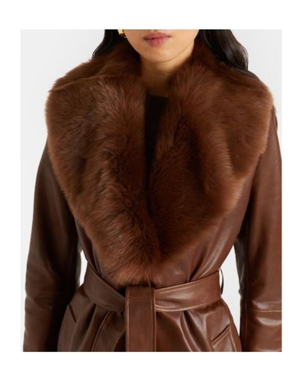 Nour Hammour Brown Dakota Shearling-Trimmed Leather Coat
