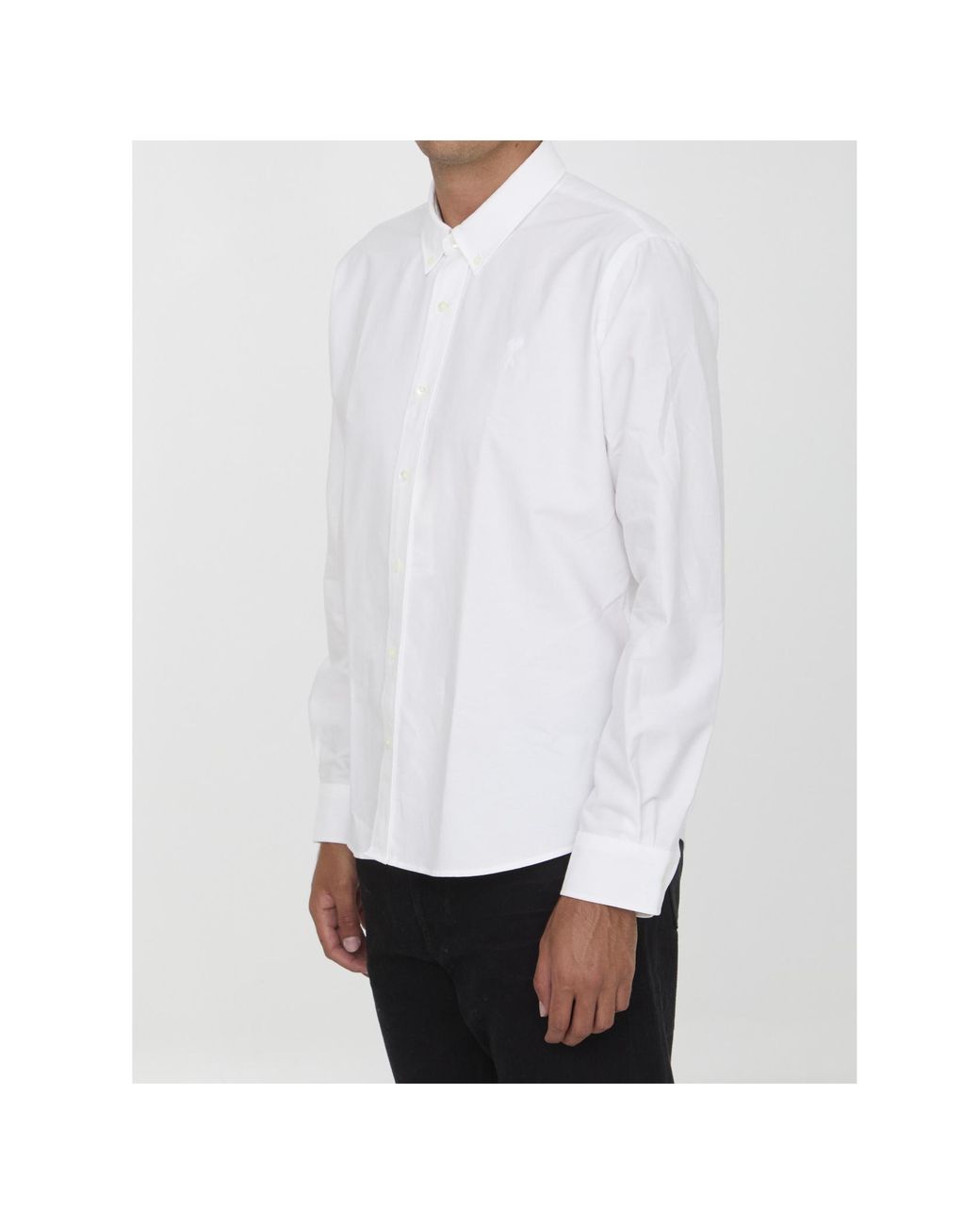 AMI White Logo Embroidered Long Sleeved Shirt for men