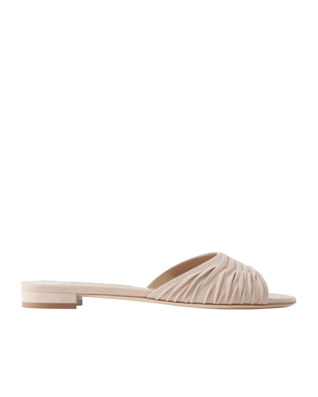 Manolo Blahnik Natural Pirua 10 Pleated Suede Sandals