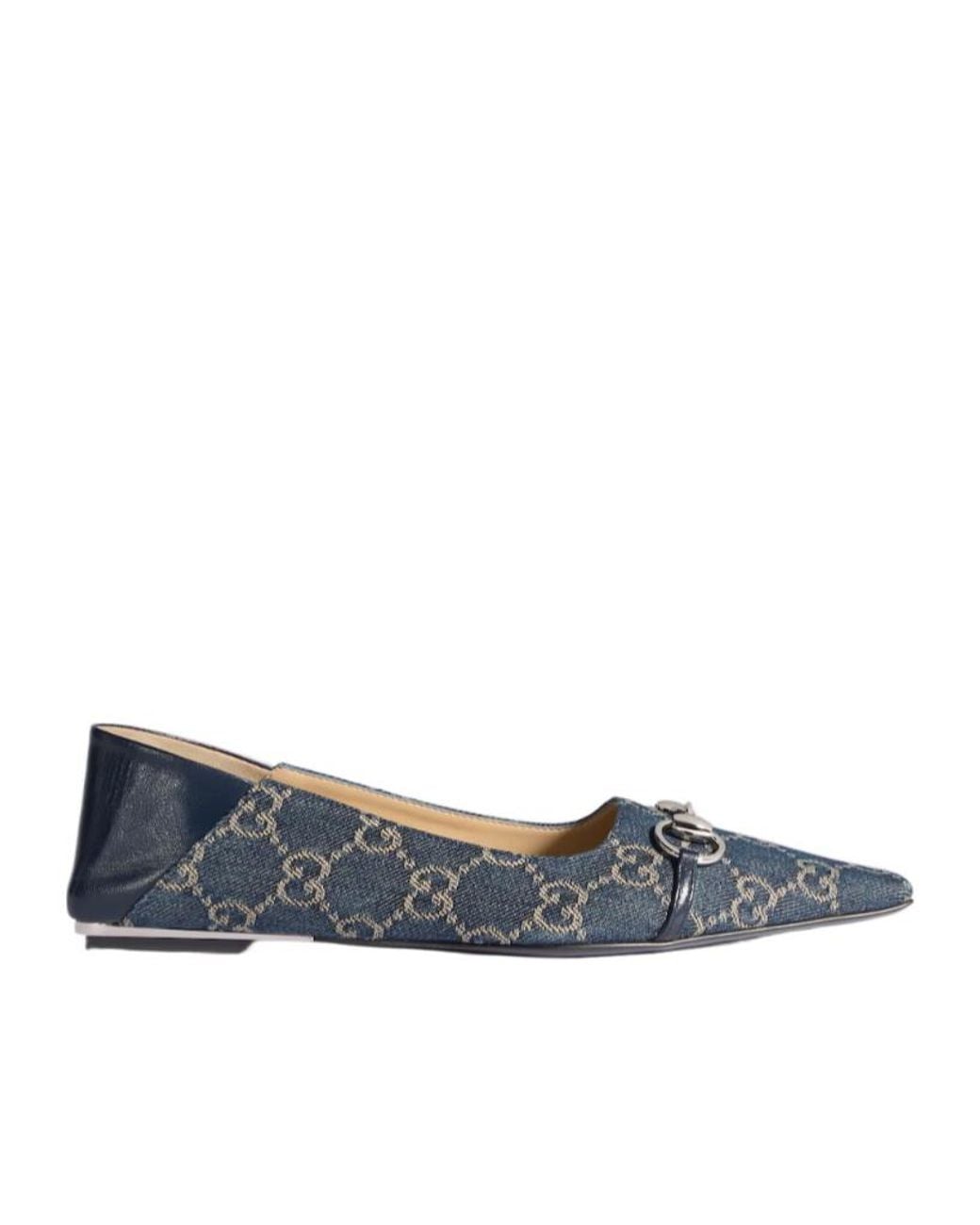 Gucci Blue Vittoria Logo Ballet Flats