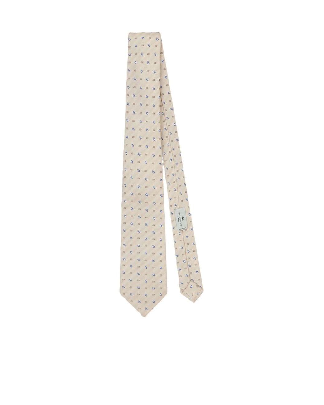 Etro White Micro-Paisley And Logo Tie for men
