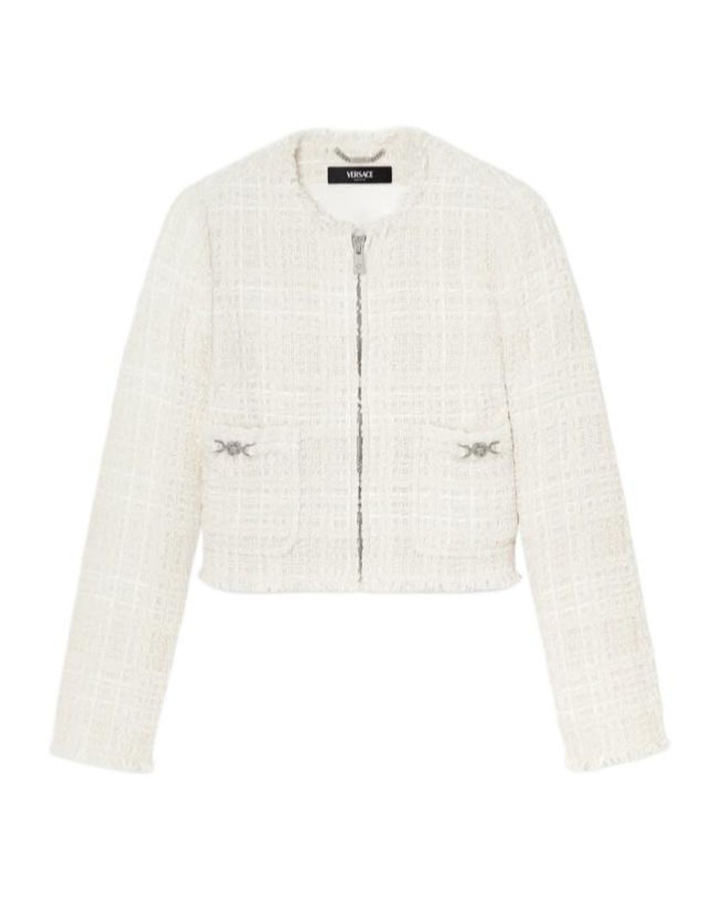 Versace White Tweed Zipped Blazer