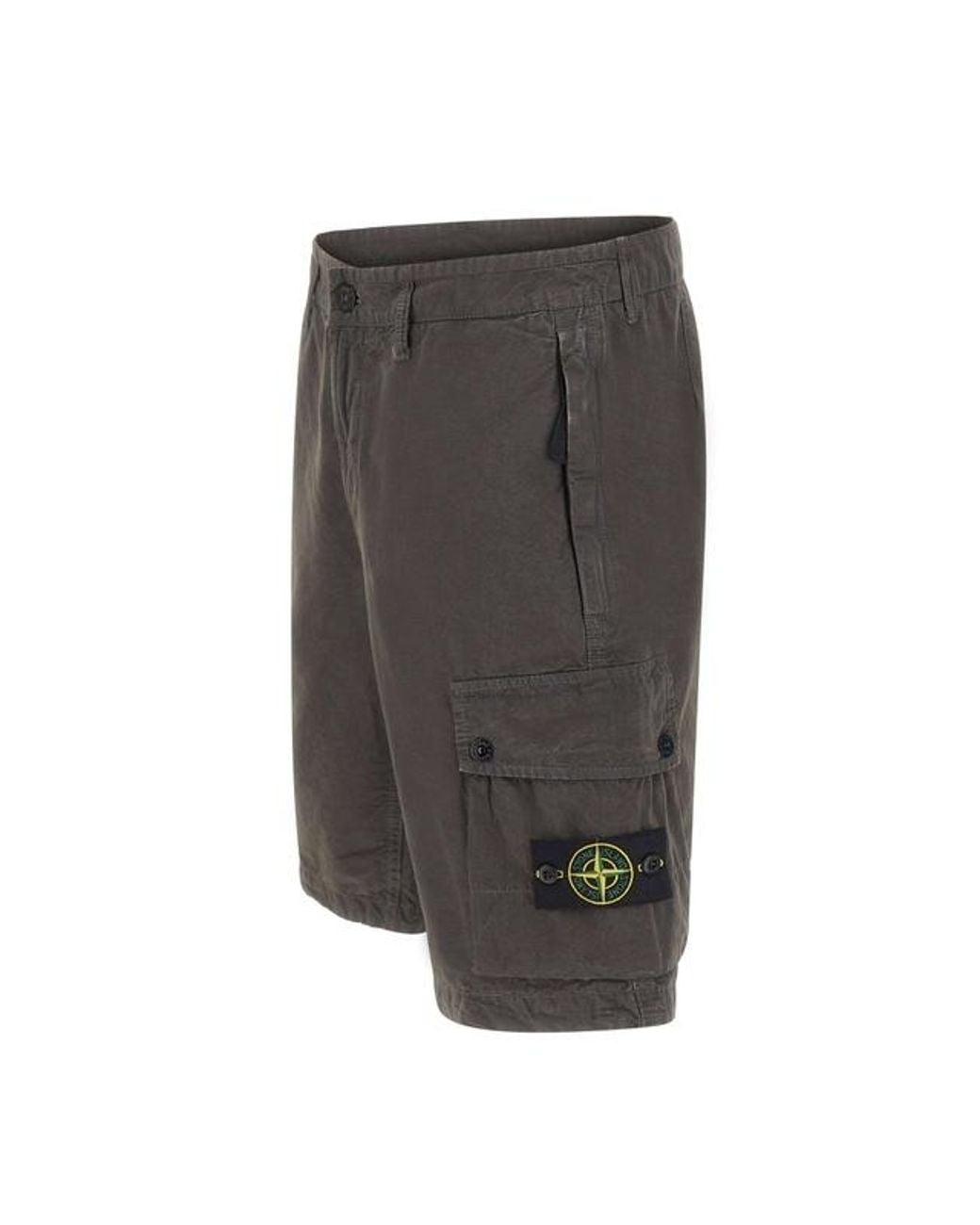 Stone Island Gray Logo Patch Cargo Shorts for men