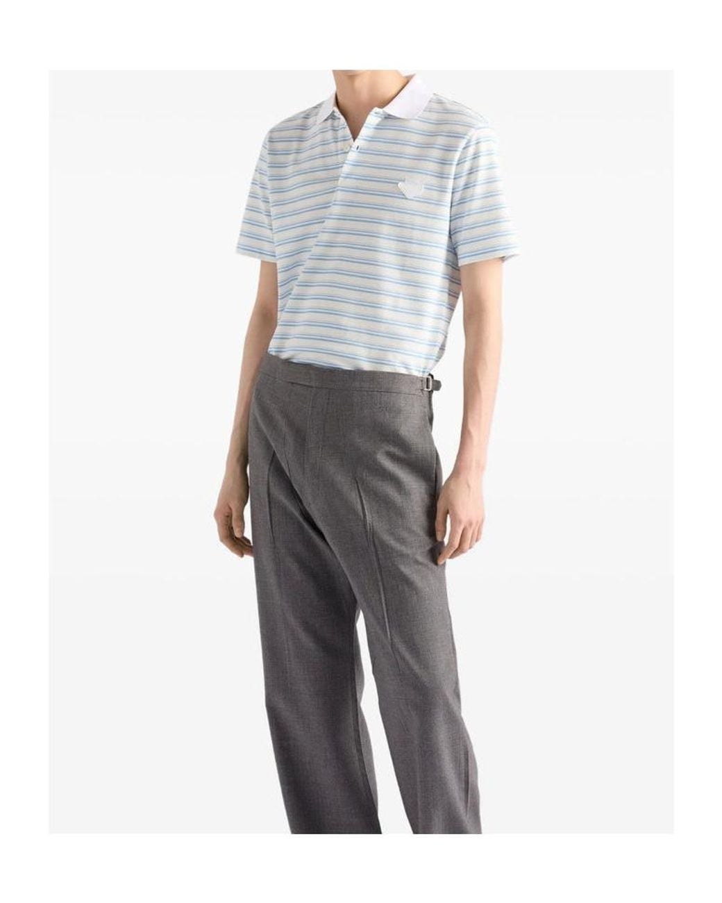 Prada White Short-Sleeved Striped Polo Shirt for men