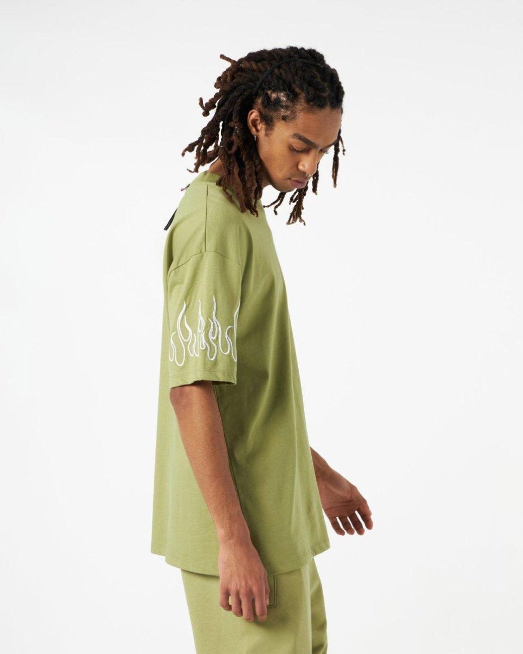 Vision Of Super Green Flame-Embroidered Cotton T-Shirt for men
