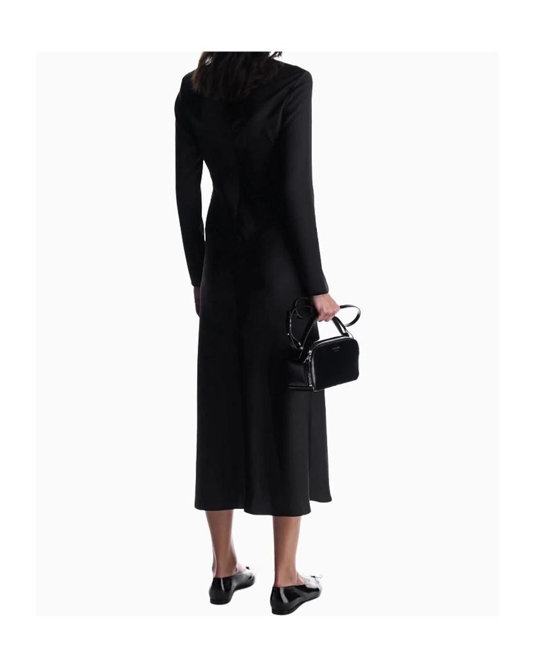 Emporio Armani Black Crewneck Satin Dress
