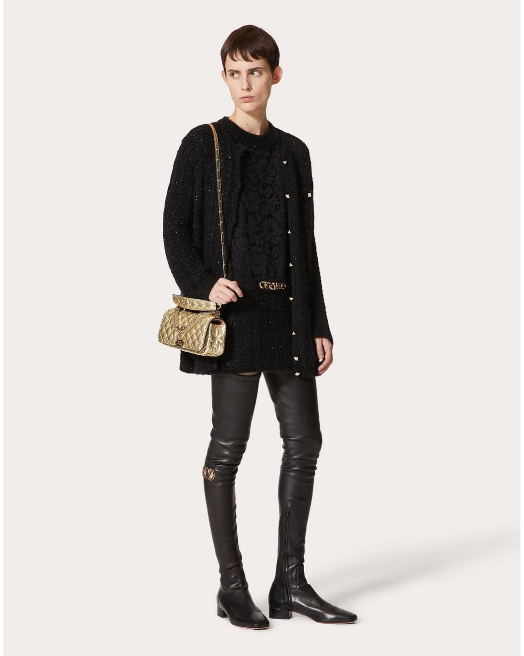 Valentino Black Vlogo Chain Short Dress