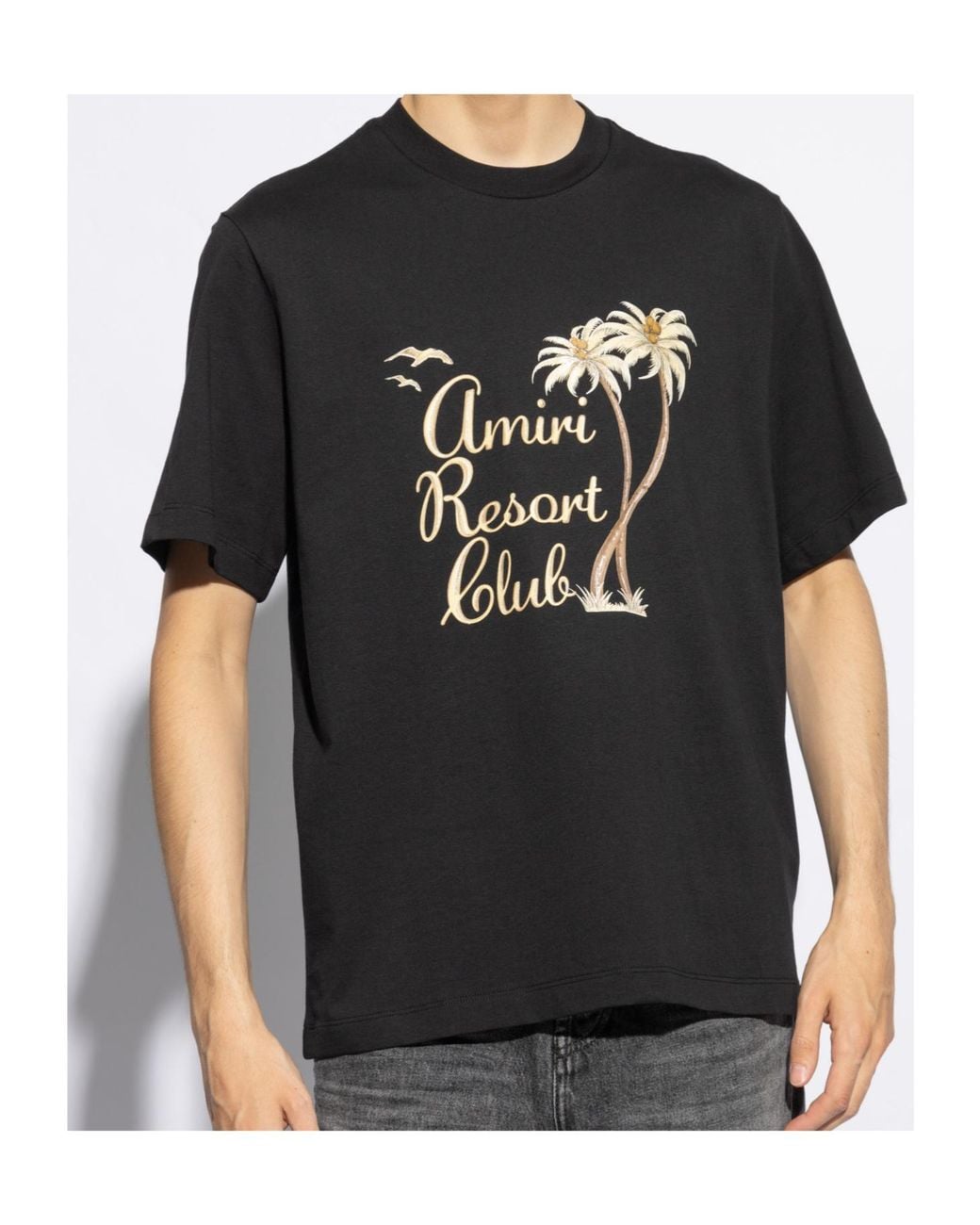 Amiri Black Palm Tree Printed Crewneck T-Shirt for men