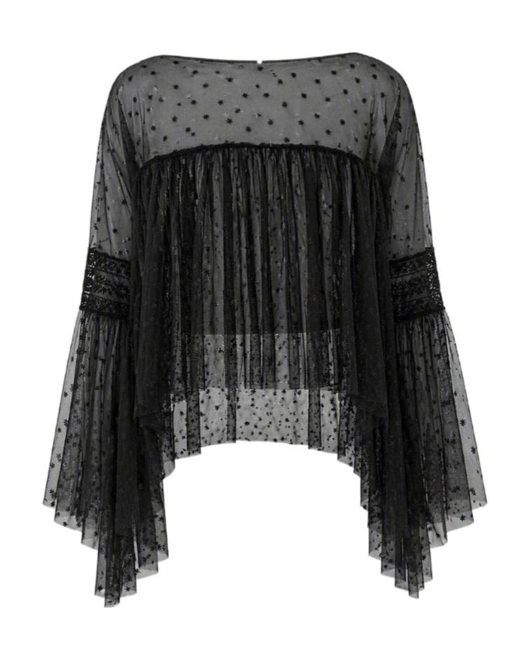 Alberta Ferretti Black Star-Print Flared-Sleeve Blouse