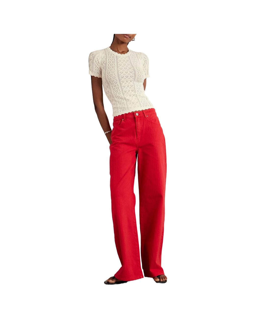 Sea White Pointelle-Knit Top