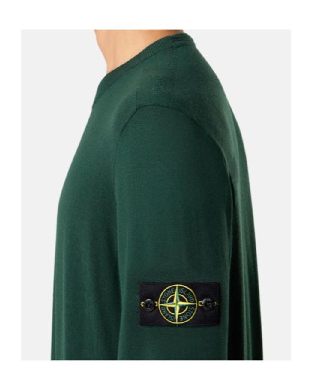 Stone Island Green Logo Patch Crewneck Jumper for men