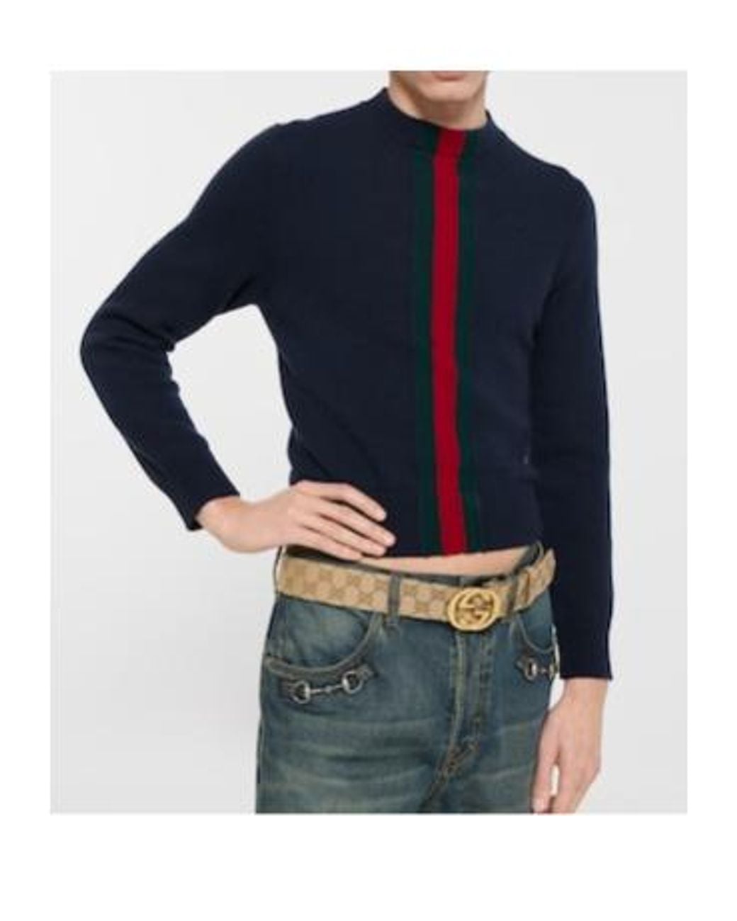 Gucci White Interlocking G Buckle Belt for men