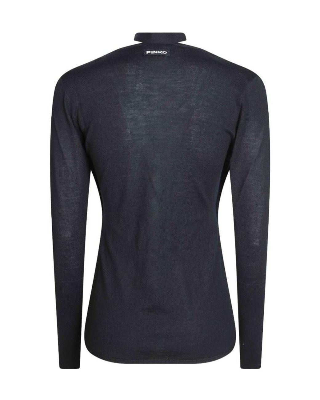 Pinko Blue Lace-Trim Tie-Neck Sweater