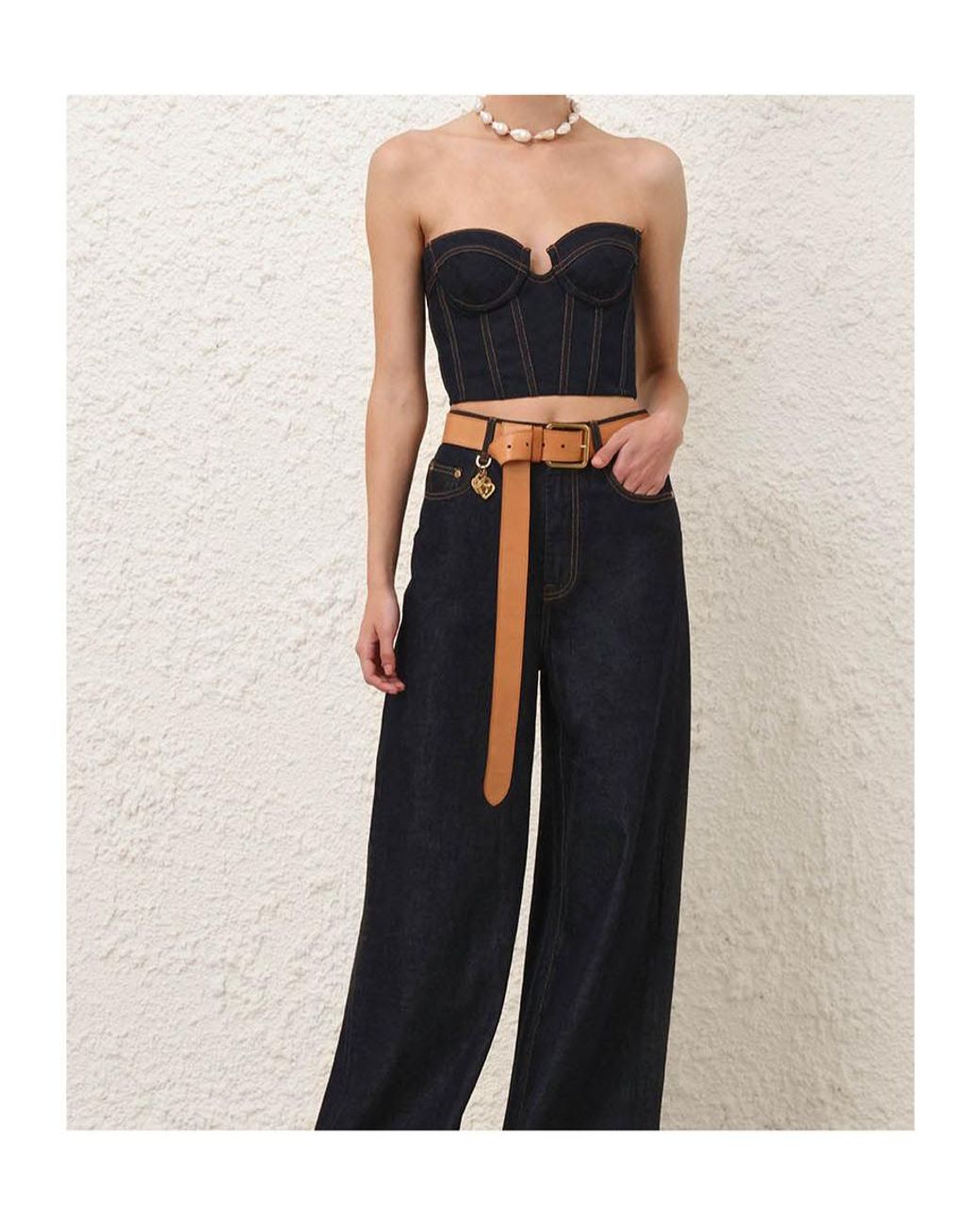 Zimmermann Black Crush Denim Corset Top