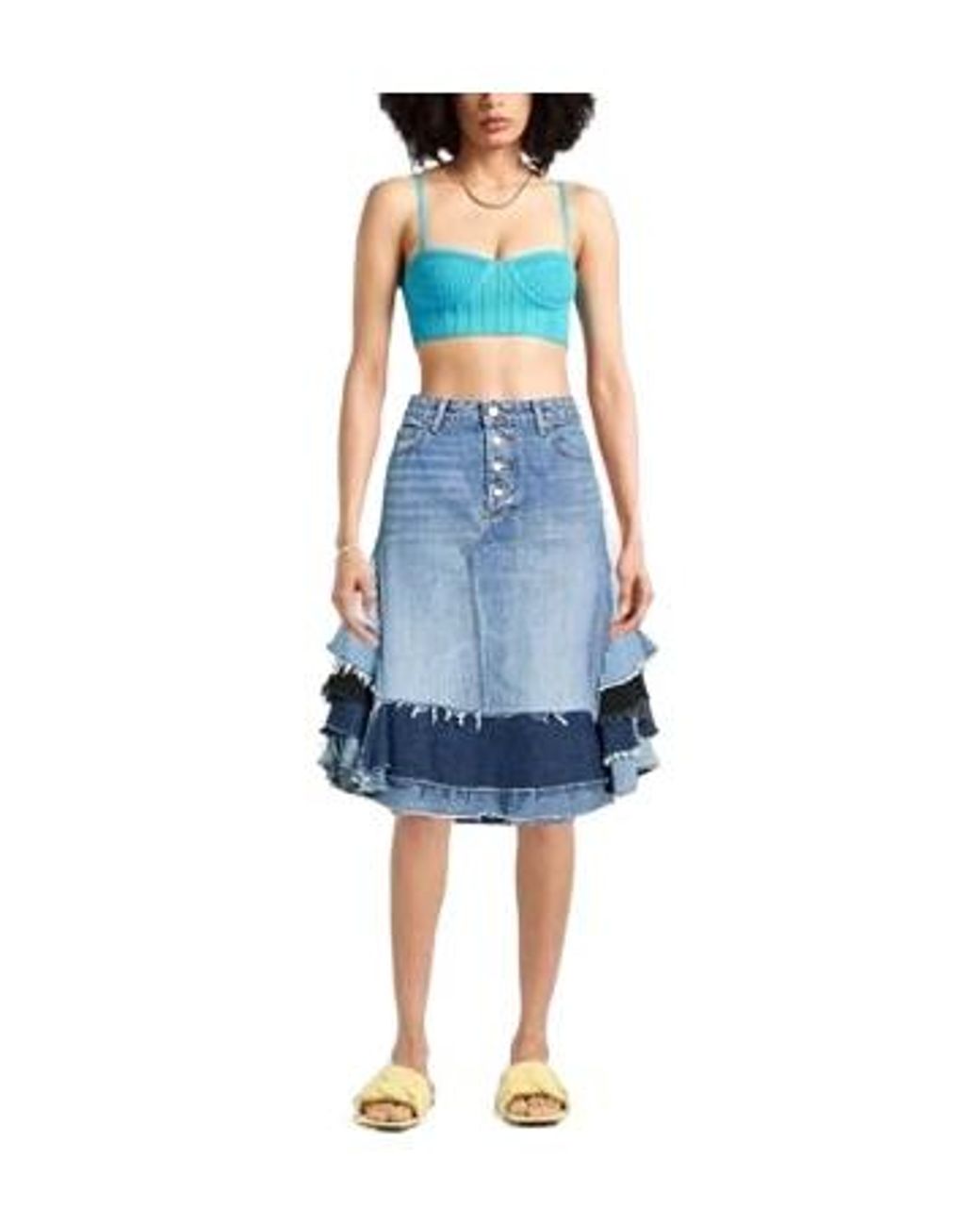 Ganni Blue Multi-Tonal Patchwork Denim Mini Skirt