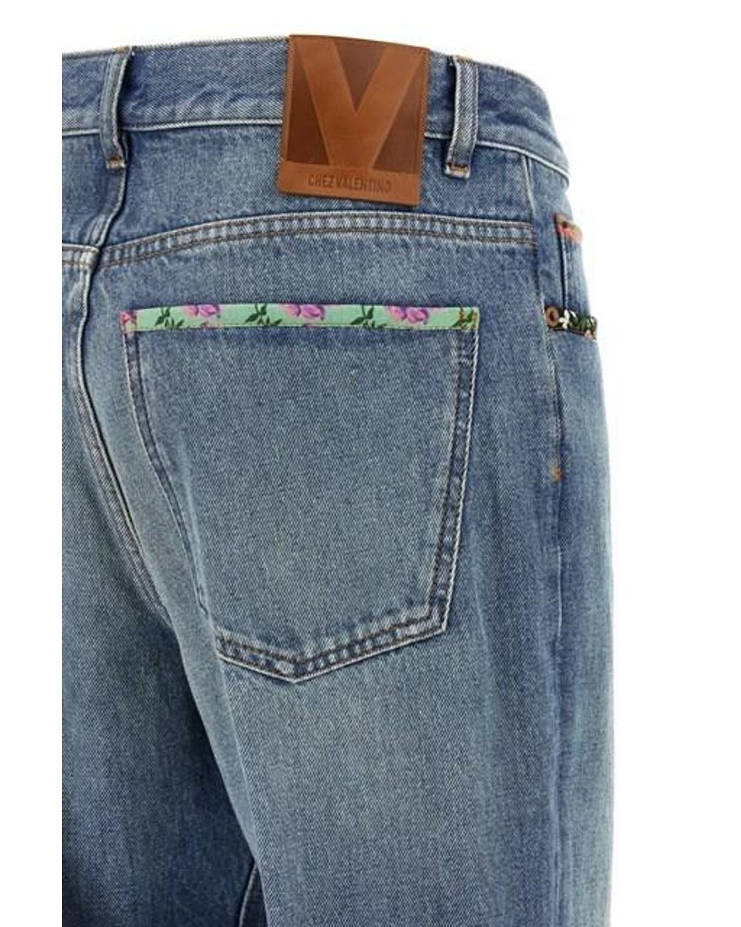 Valentino Blue Logo Patch Boyfriend Jeans