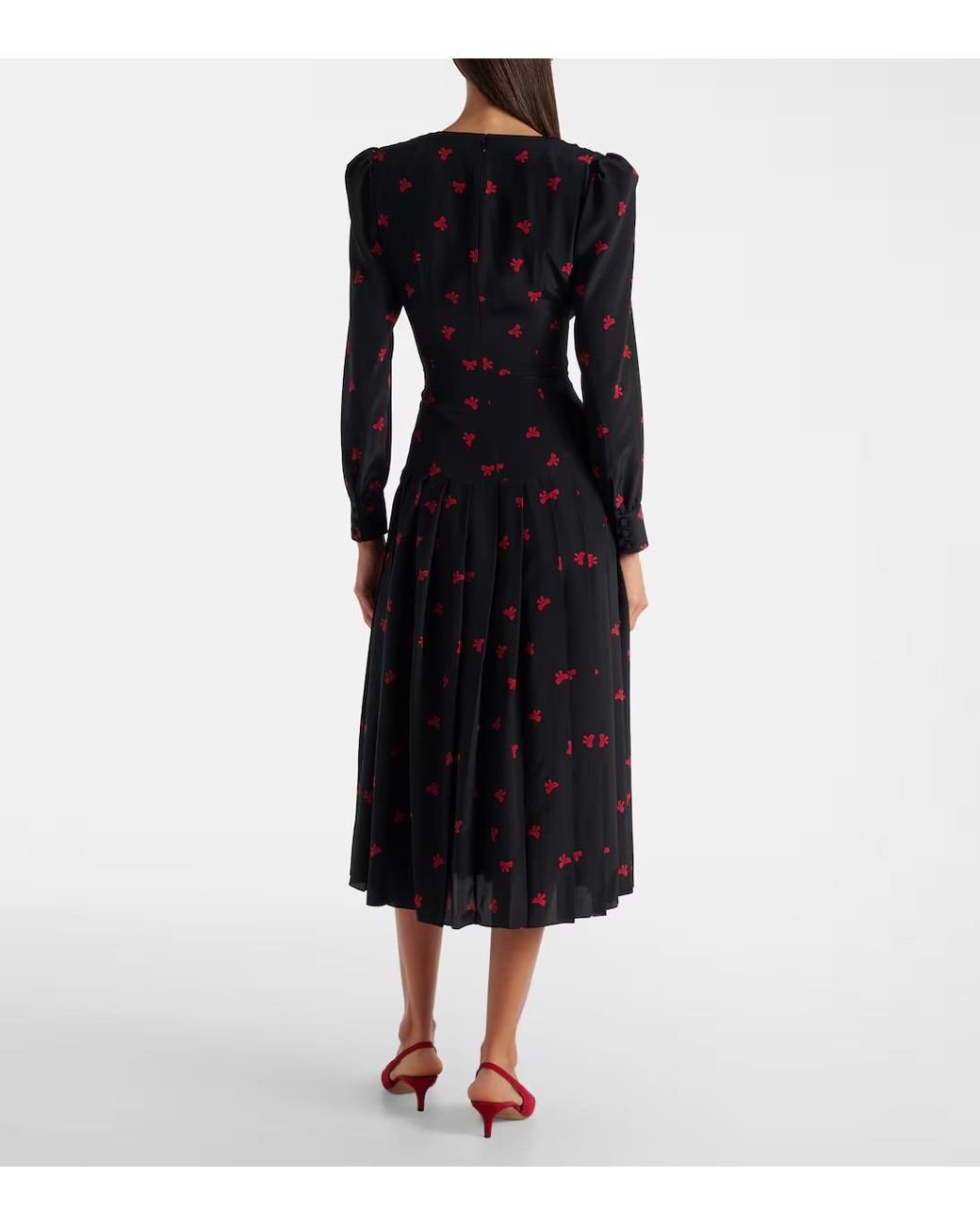 Alessandra Rich Black Bow-Detail Printed Silk Midi Dress
