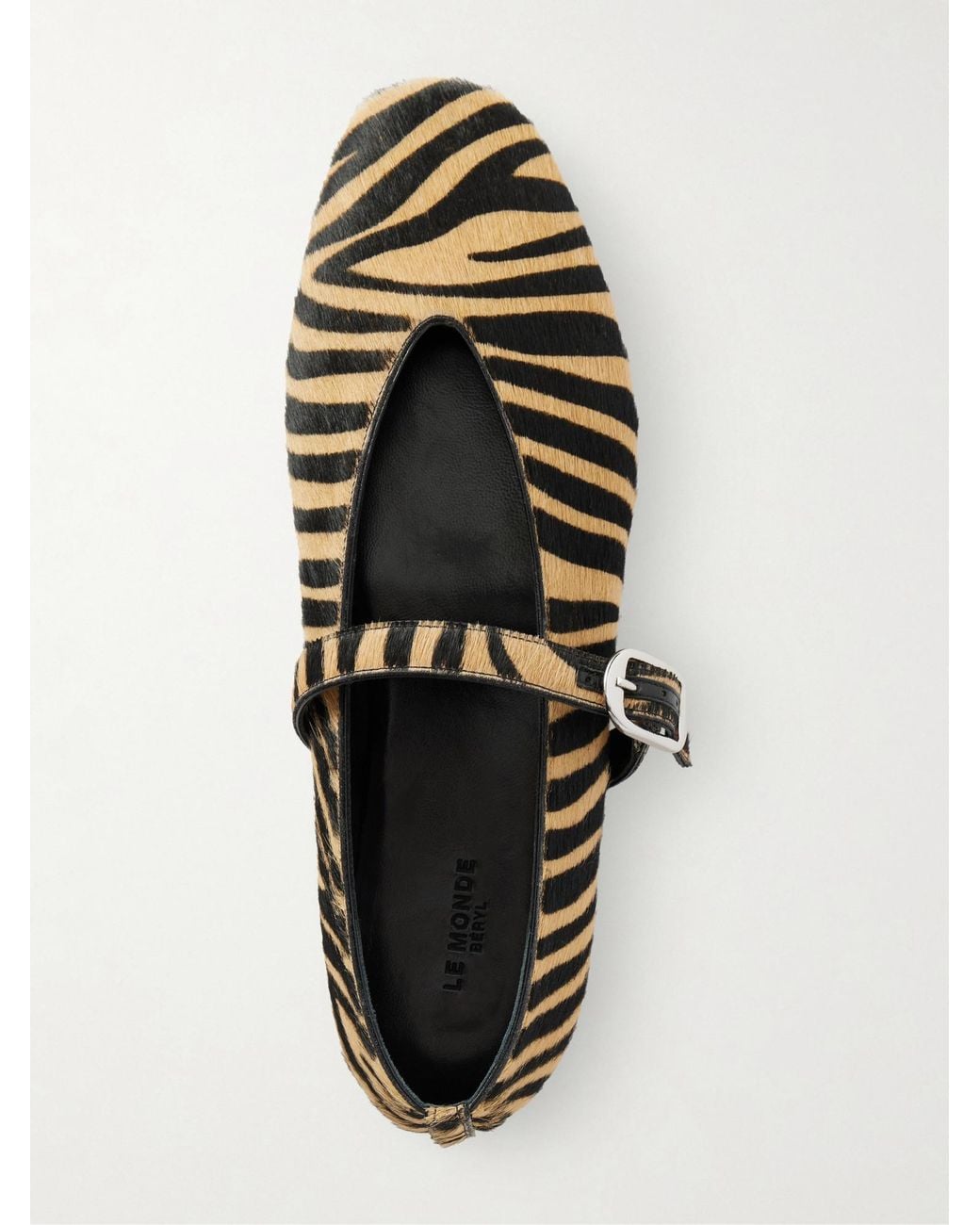 Le Monde Beryl Brown Stella Zebra-Print Calf Hair Mary Jane Ballet Flats
